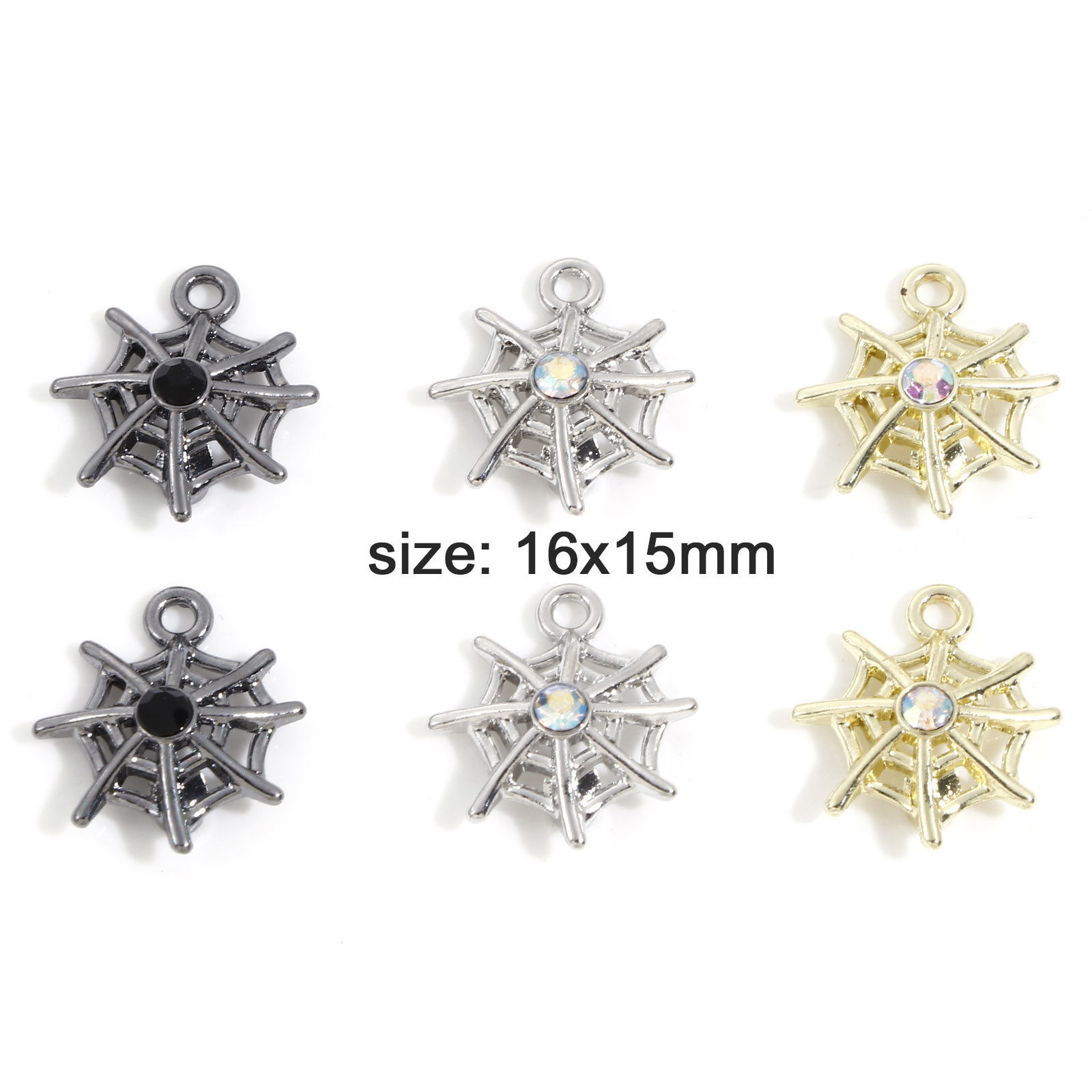 Imagen de Zamak Halloween Colgantes Charms Multicolor Halloween Telaraña 16mm x 15mm, 10 Unidades