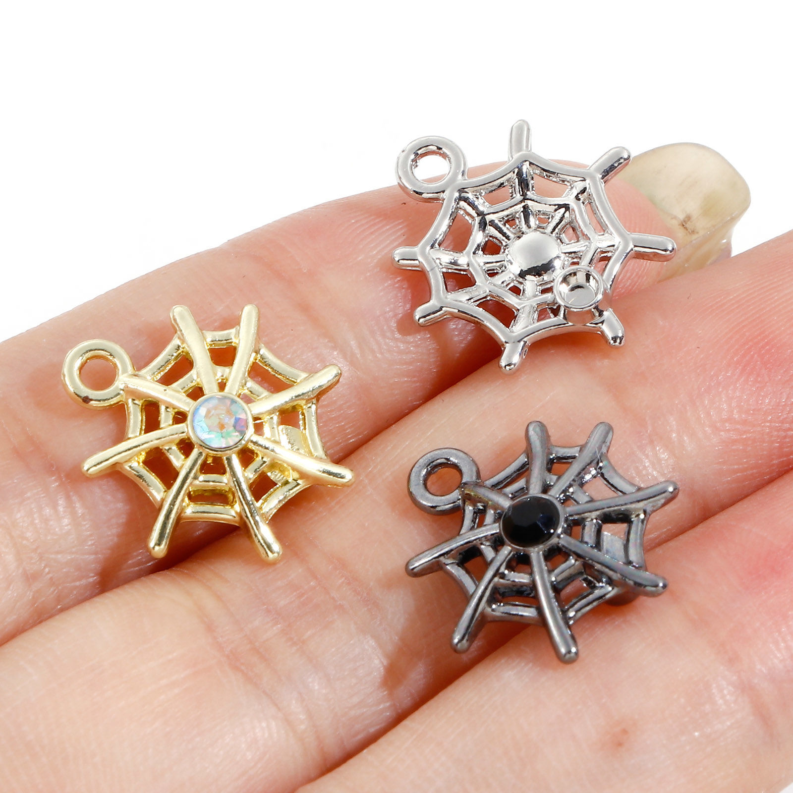 Imagen de Zamak Halloween Colgantes Charms Multicolor Halloween Telaraña 16mm x 15mm, 10 Unidades