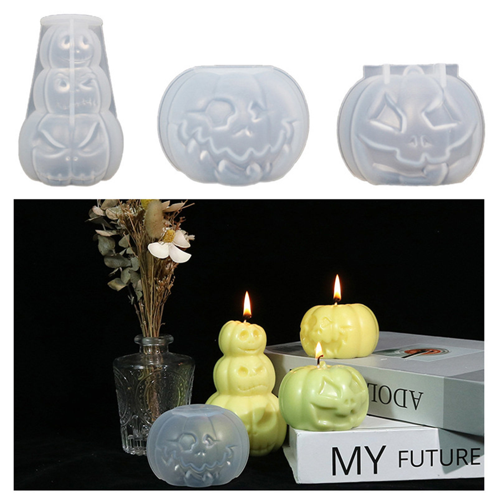 Picture of Silicone Halloween Resin Mold For Candle Soap DIY Making Pumpkin White