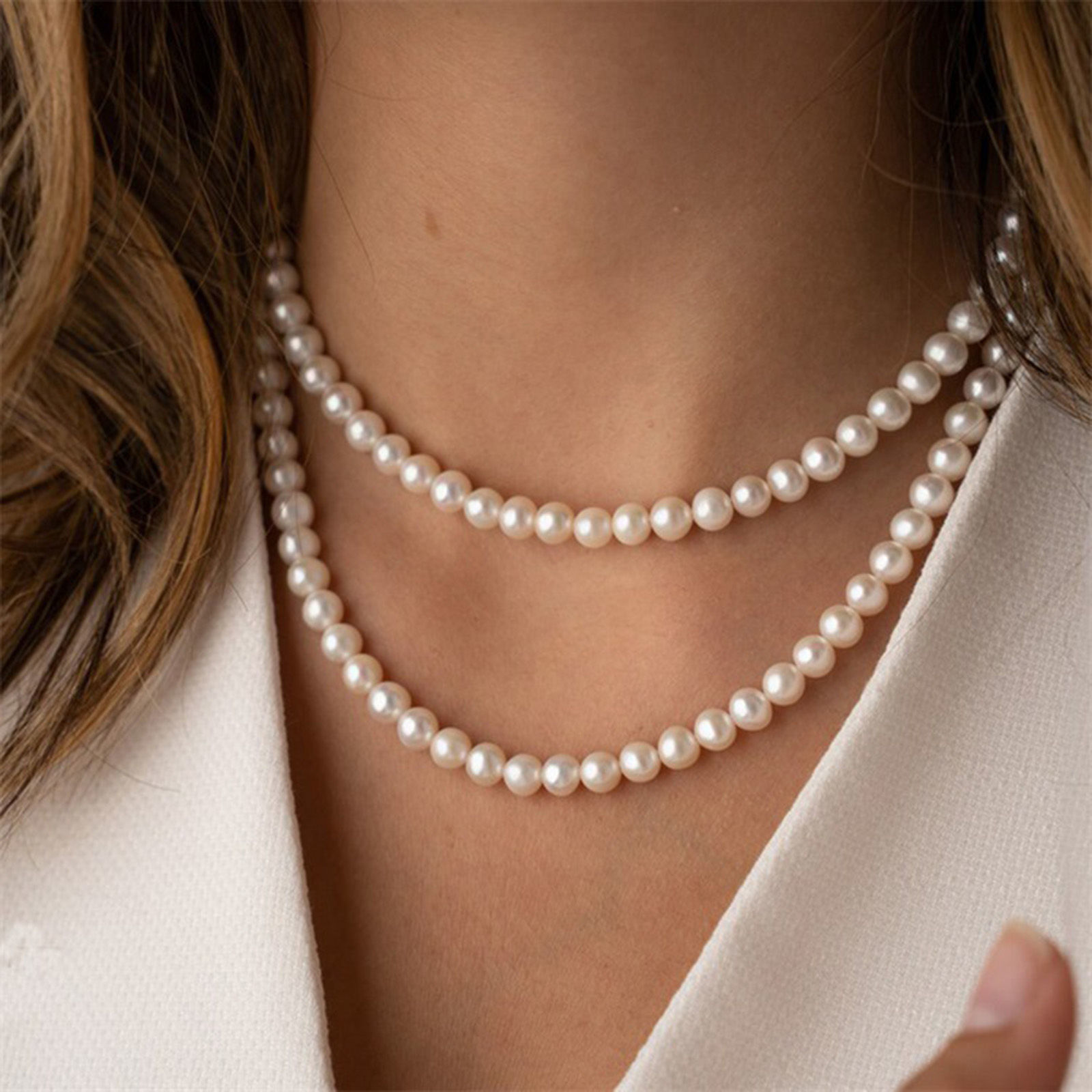 Bild von Edelstahl & Acryl Elegant Perlenkette 14K Gold Imitat Perle 1 Strang