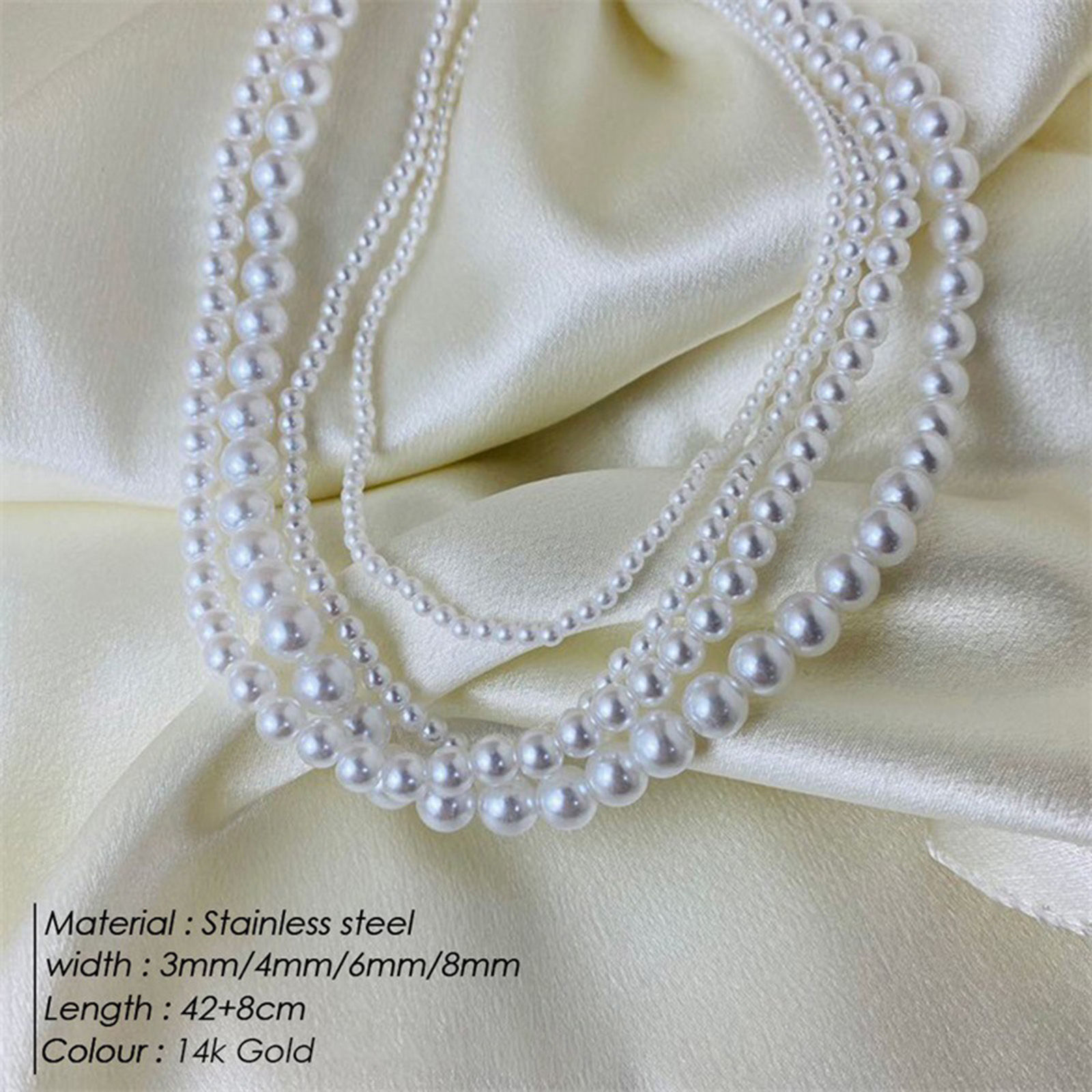 Bild von Edelstahl & Acryl Elegant Perlenkette 14K Gold Imitat Perle 1 Strang
