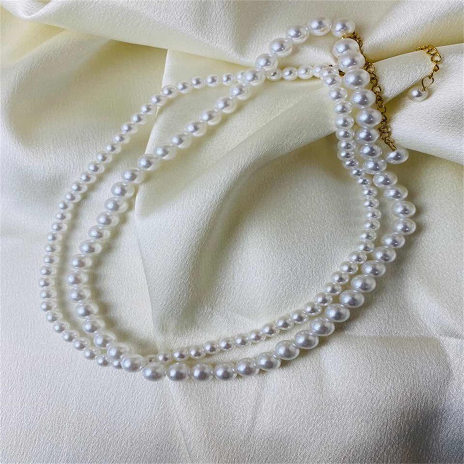 Bild von Edelstahl & Acryl Elegant Perlenkette 14K Gold Imitat Perle 1 Strang