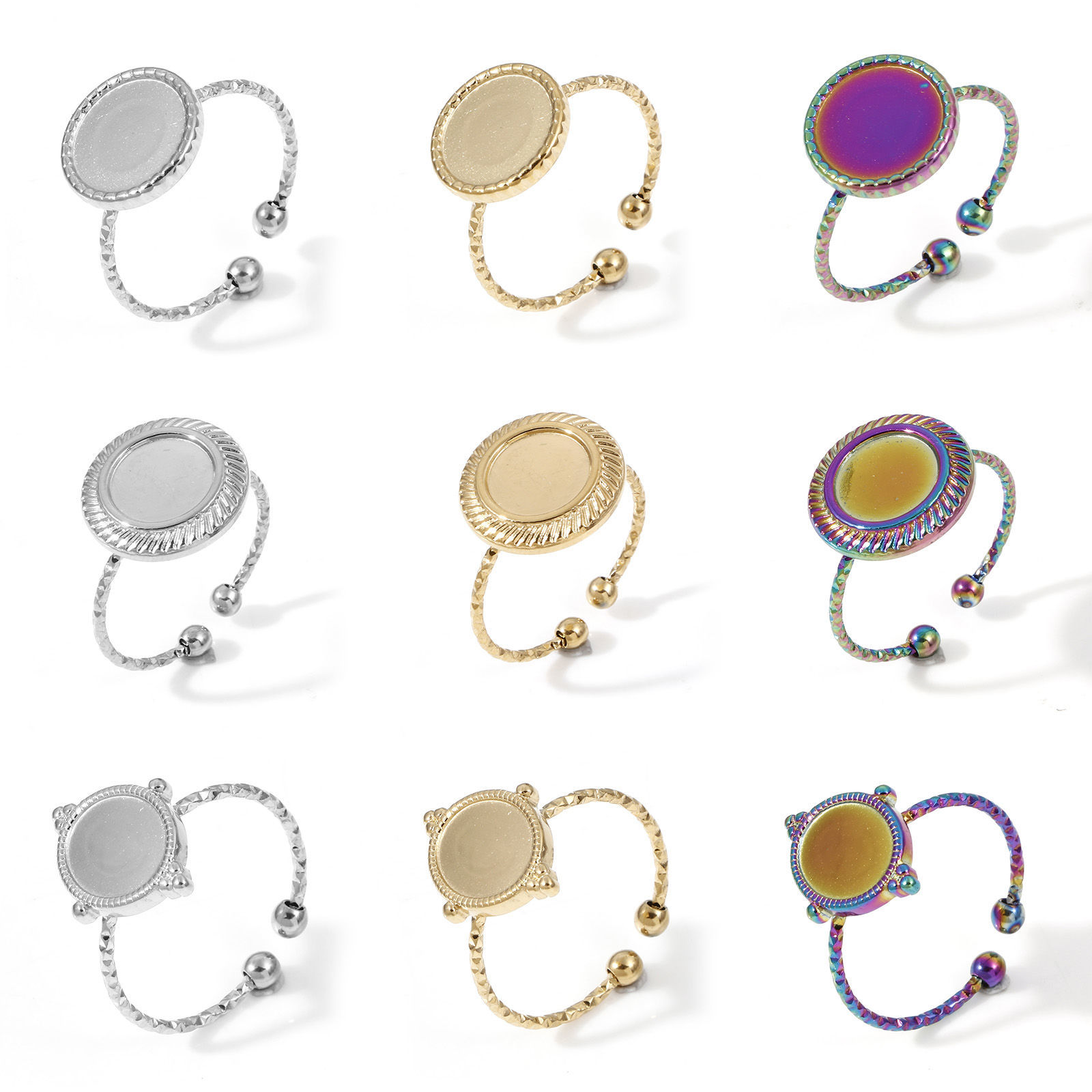 Изображение 304 Нержавеющая Сталь Открытый Кольца Разноцветный Основы для Кабошонов 1 ШТ