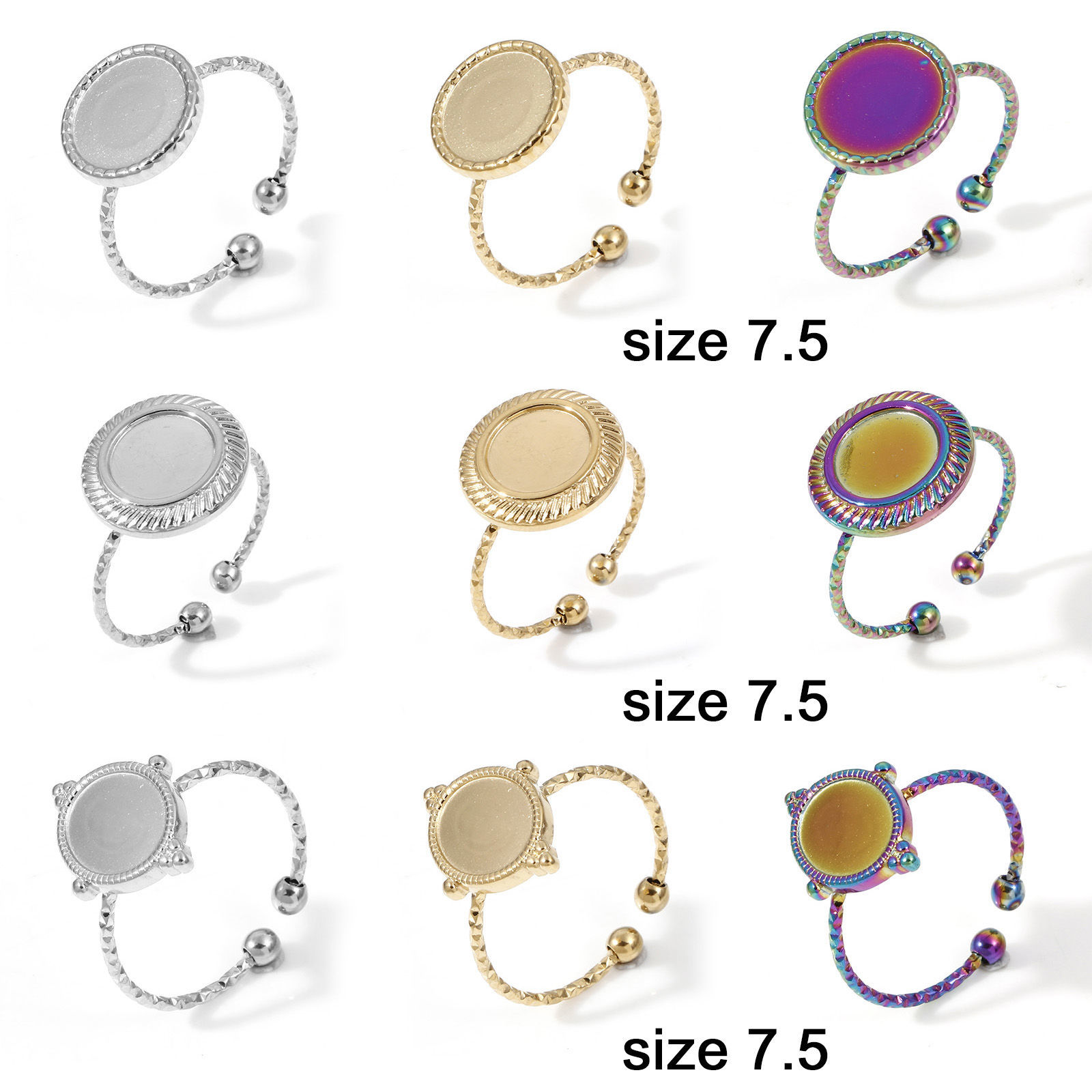 Изображение 304 Нержавеющая Сталь Открытый Кольца Разноцветный Основы для Кабошонов 1 ШТ