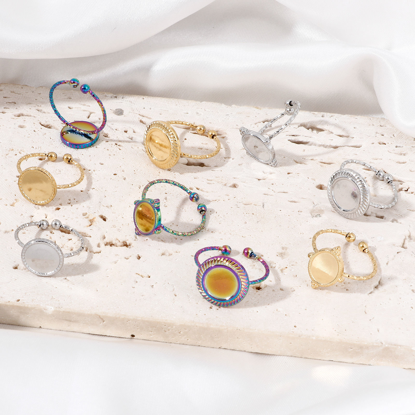 Изображение 304 Нержавеющая Сталь Открытый Кольца Разноцветный Основы для Кабошонов 1 ШТ