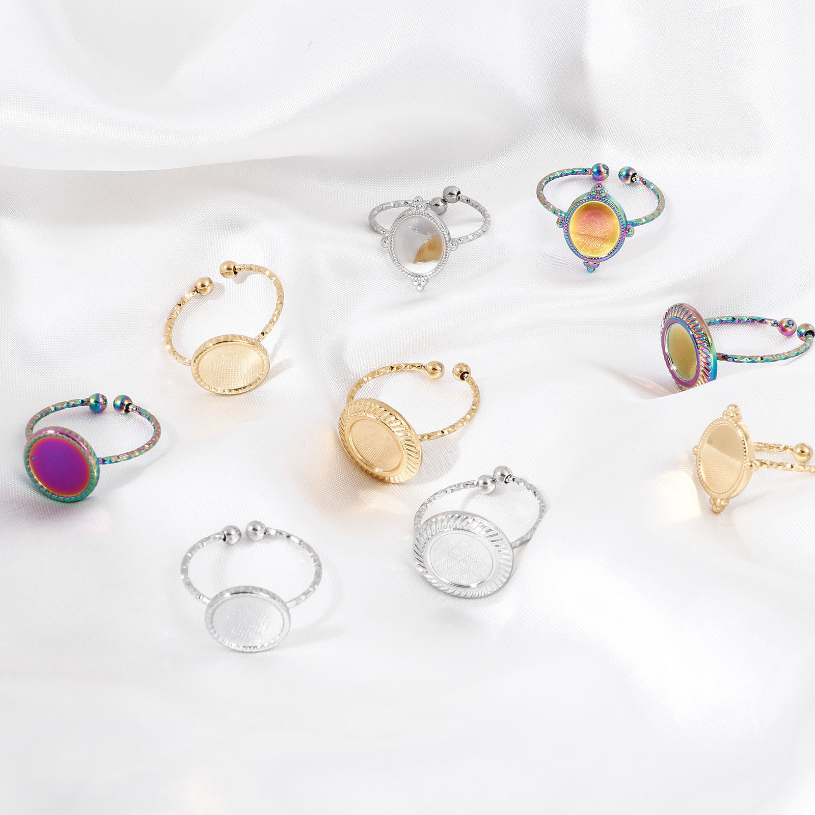 Изображение 304 Нержавеющая Сталь Открытый Кольца Разноцветный Основы для Кабошонов 1 ШТ