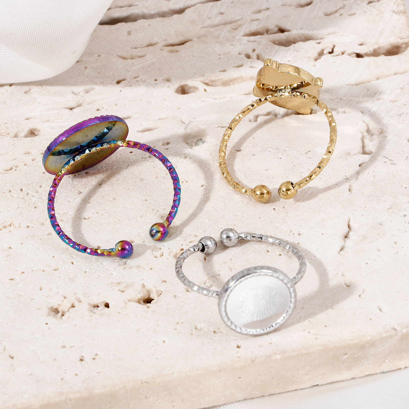 Изображение 304 Нержавеющая Сталь Открытый Кольца Разноцветный Основы для Кабошонов 1 ШТ