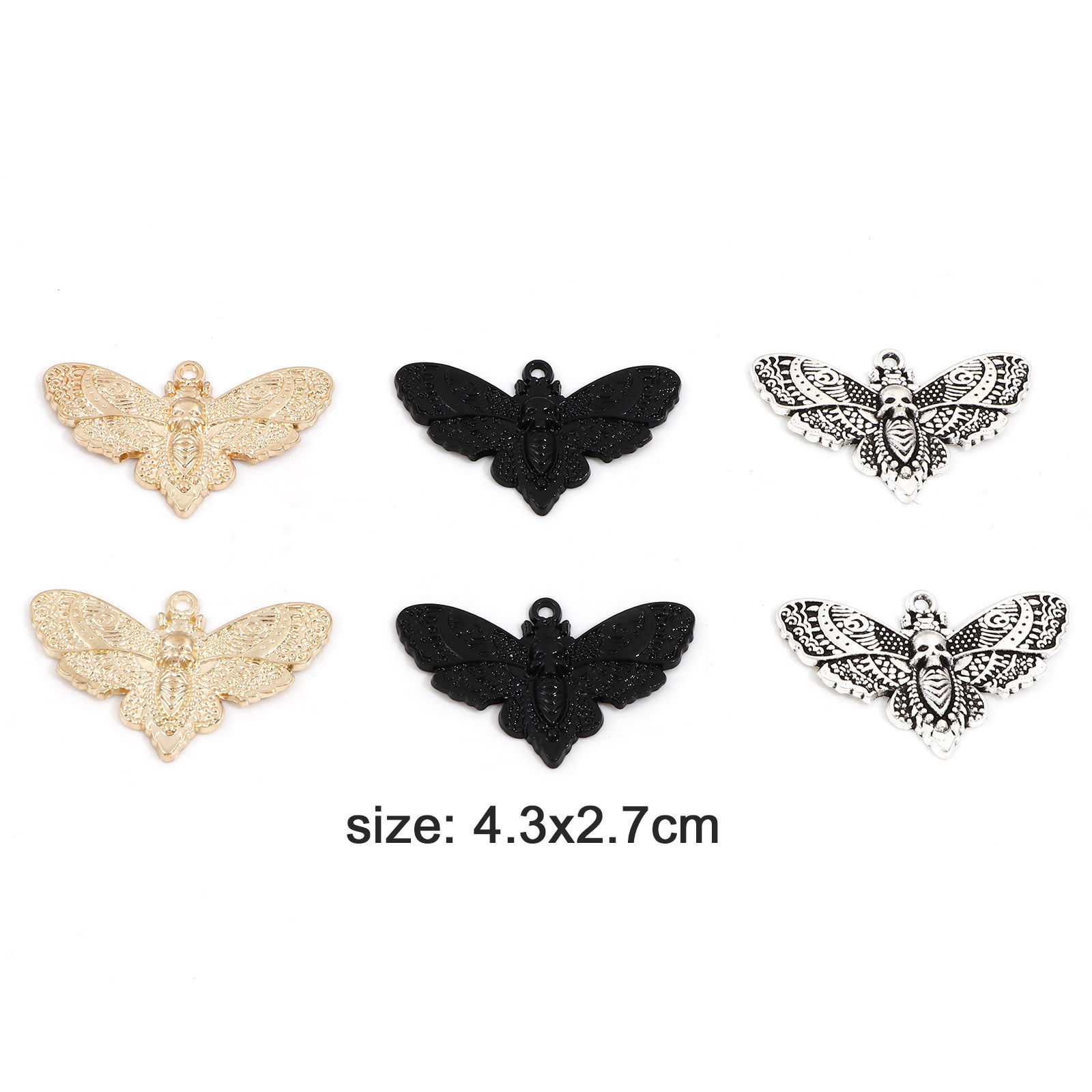 Image de Pendentifs Halloween en Alliage de Zinc Multicolore Papillon de nuit Crânes 4.3cm x 2.7cm, 10 Pcs