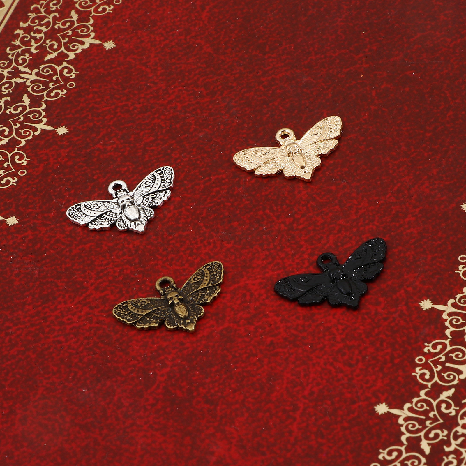 Image de Pendentifs Halloween en Alliage de Zinc Multicolore Papillon de nuit Crânes 4.3cm x 2.7cm, 10 Pcs