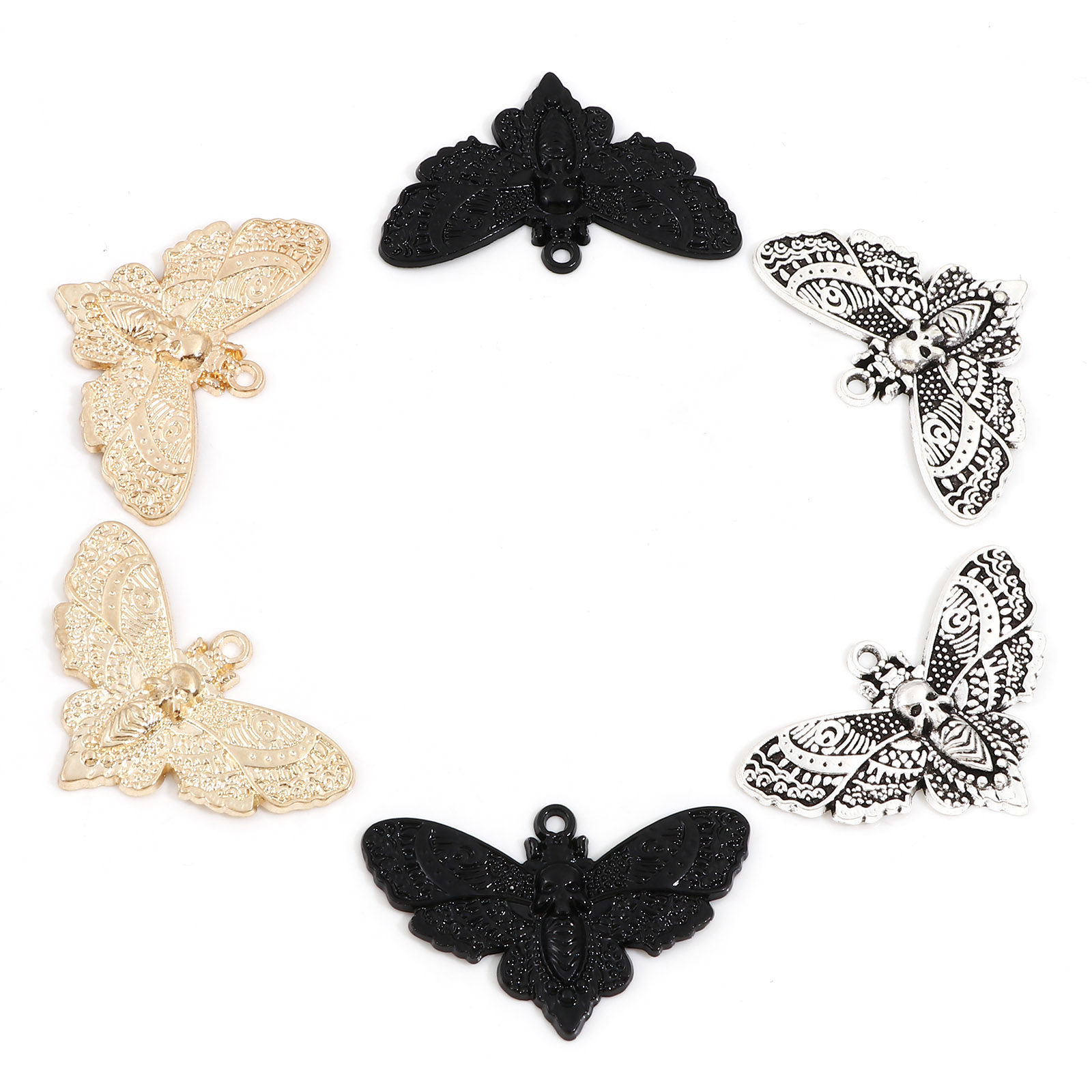 Image de Pendentifs Halloween en Alliage de Zinc Multicolore Papillon de nuit Crânes 4.3cm x 2.7cm, 10 Pcs