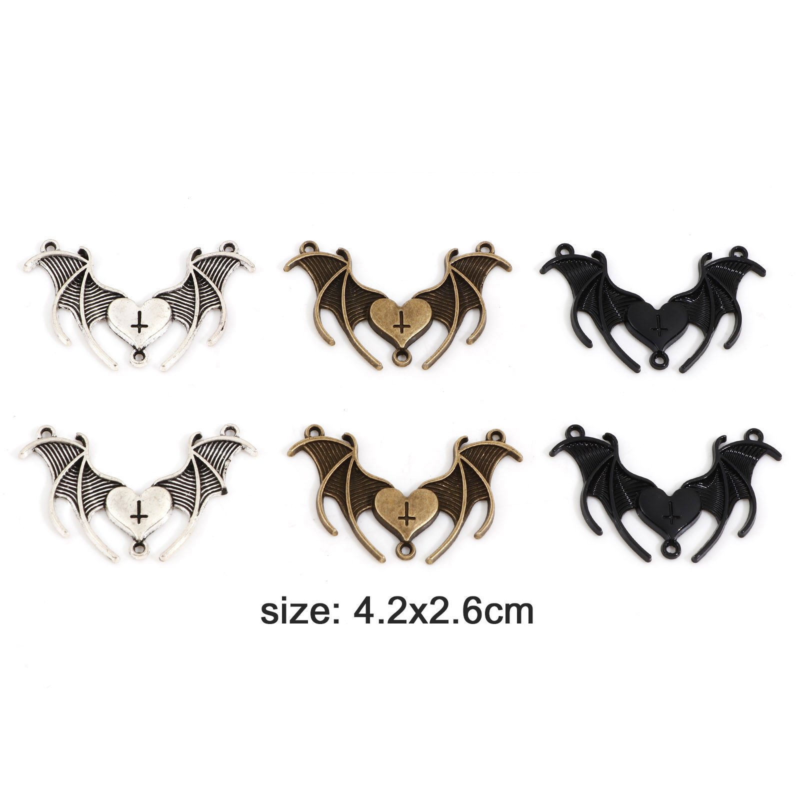 Picture of Zinc Based Alloy Religious Connectors Charms Pendants Multicolor Halloween Bat Animal Cross 4.2cm x 2.6cm