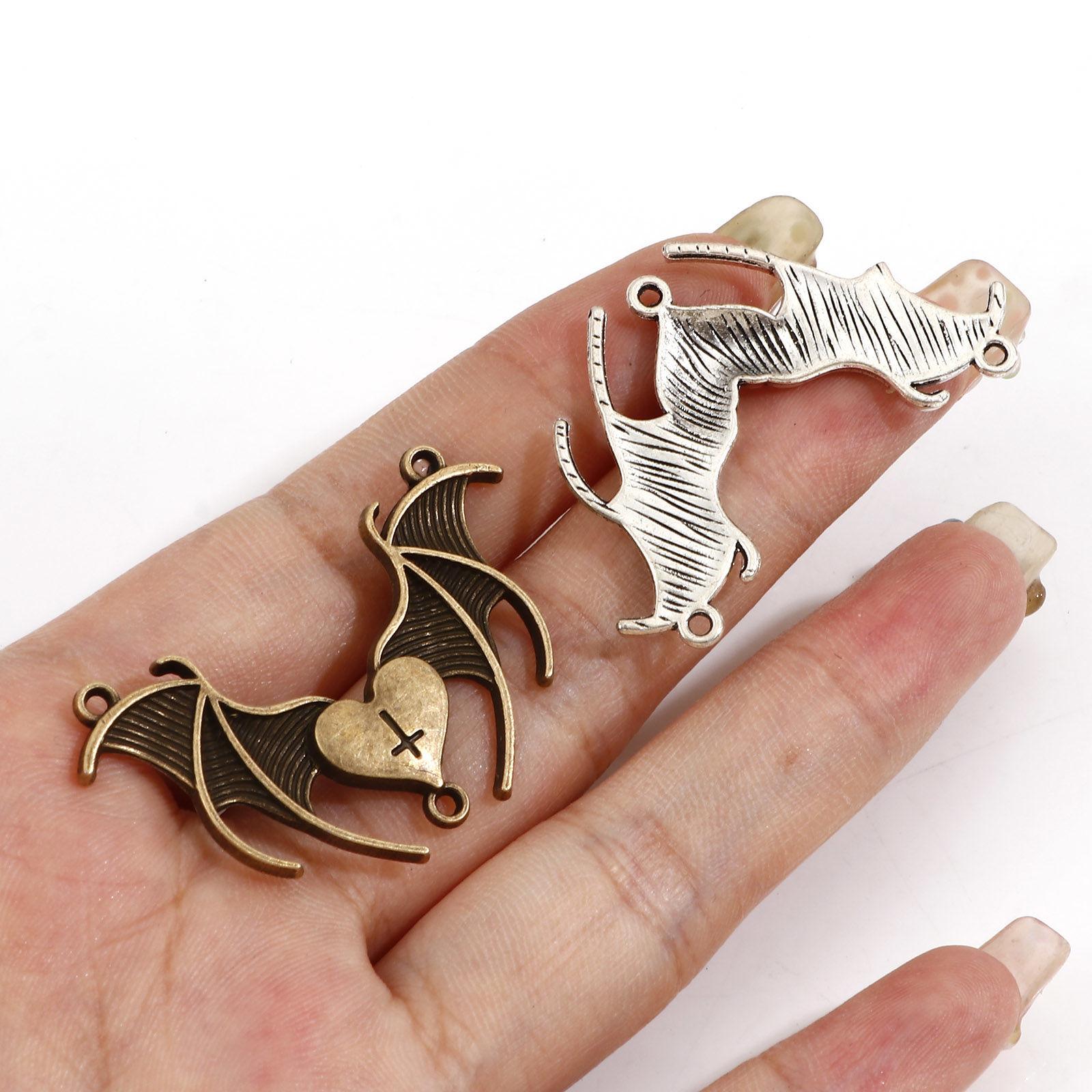Picture of Zinc Based Alloy Religious Connectors Charms Pendants Multicolor Halloween Bat Animal Cross 4.2cm x 2.6cm
