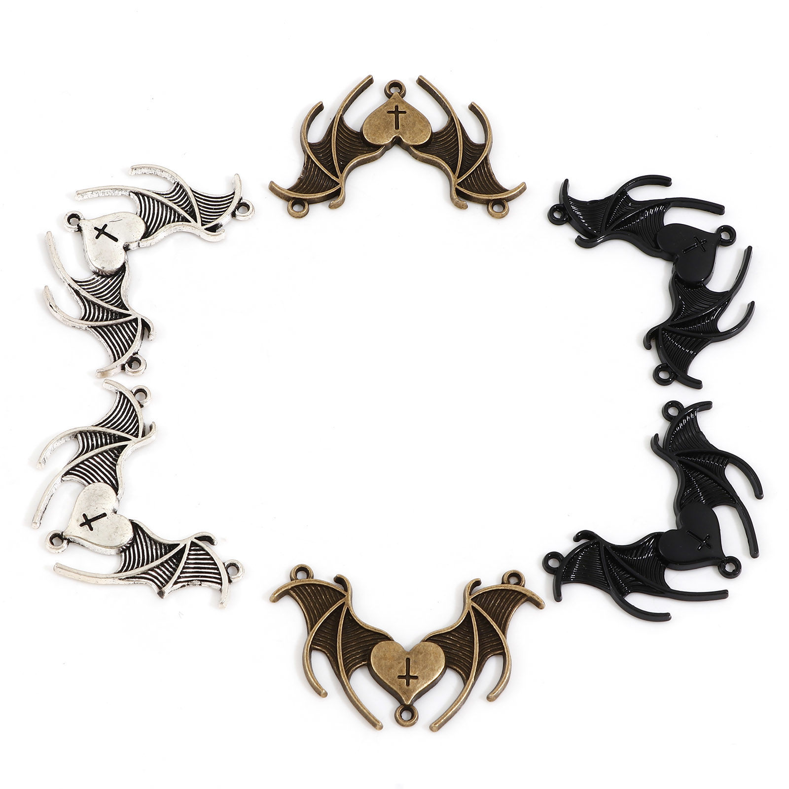 Picture of Zinc Based Alloy Religious Connectors Charms Pendants Multicolor Halloween Bat Animal Cross 4.2cm x 2.6cm