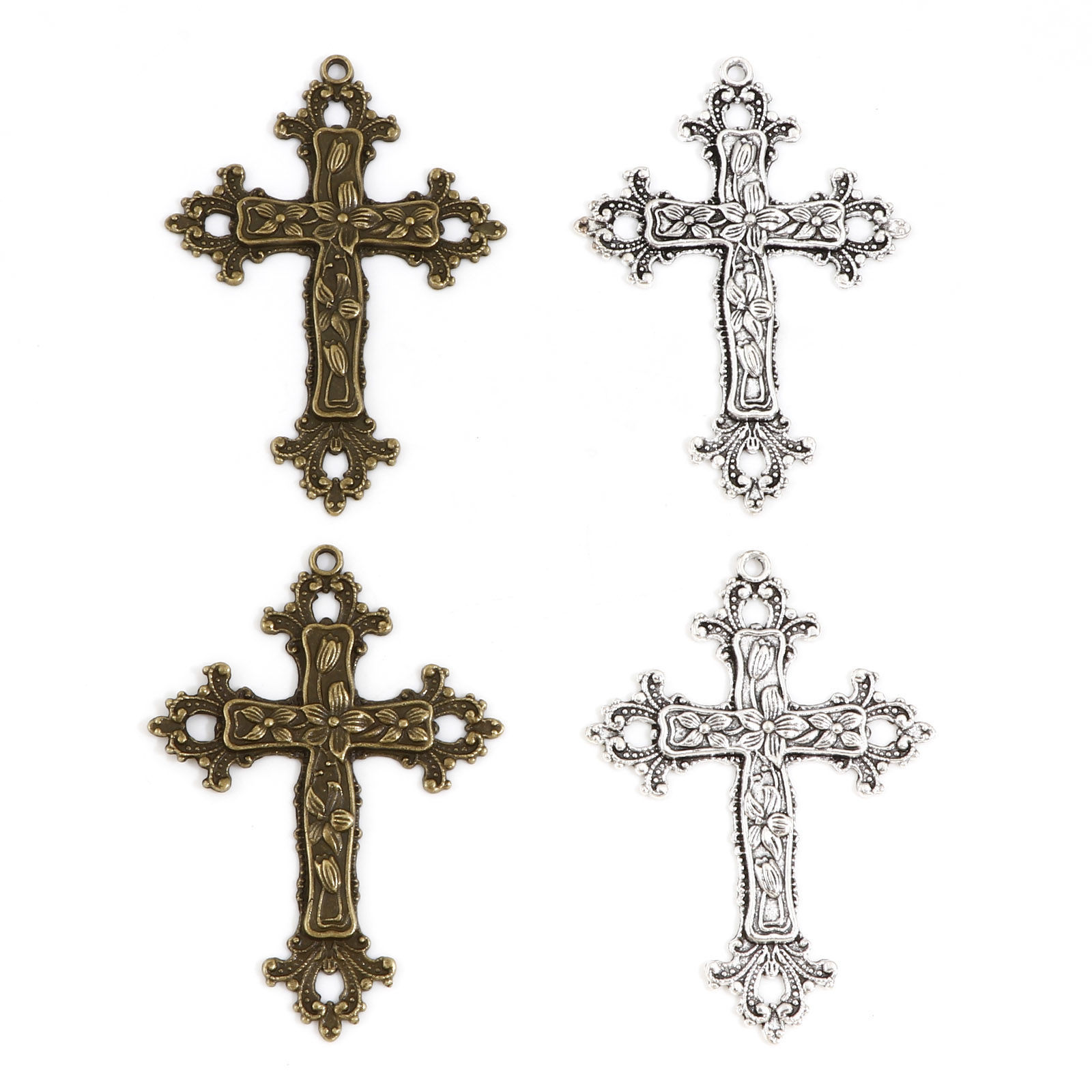 Imagen de Zamak Religión Colgantes Multicolor Cruz Flor de vid 7.4cm x 5.3cm, 5 Unidades