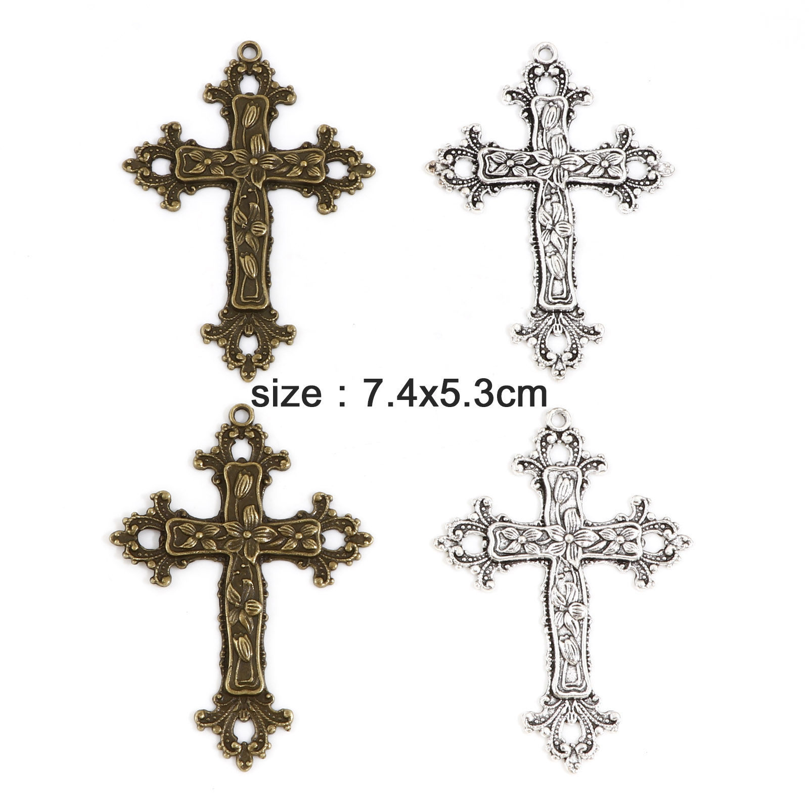 Imagen de Zamak Religión Colgantes Multicolor Cruz Flor de vid 7.4cm x 5.3cm, 5 Unidades