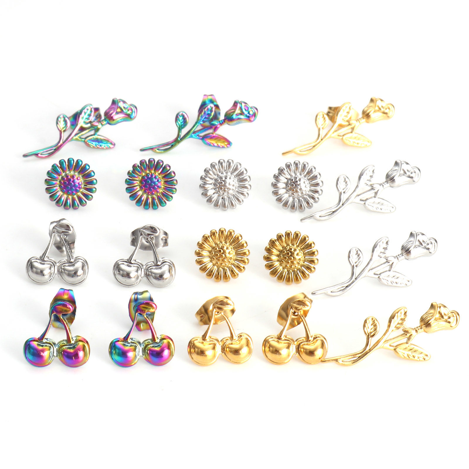 Изображение 304 Нержавеющая Сталь Коллекция Флоры Серьги Шпильки со стопорами Сообщение / провод: (21 калибров) , 4 ШТ