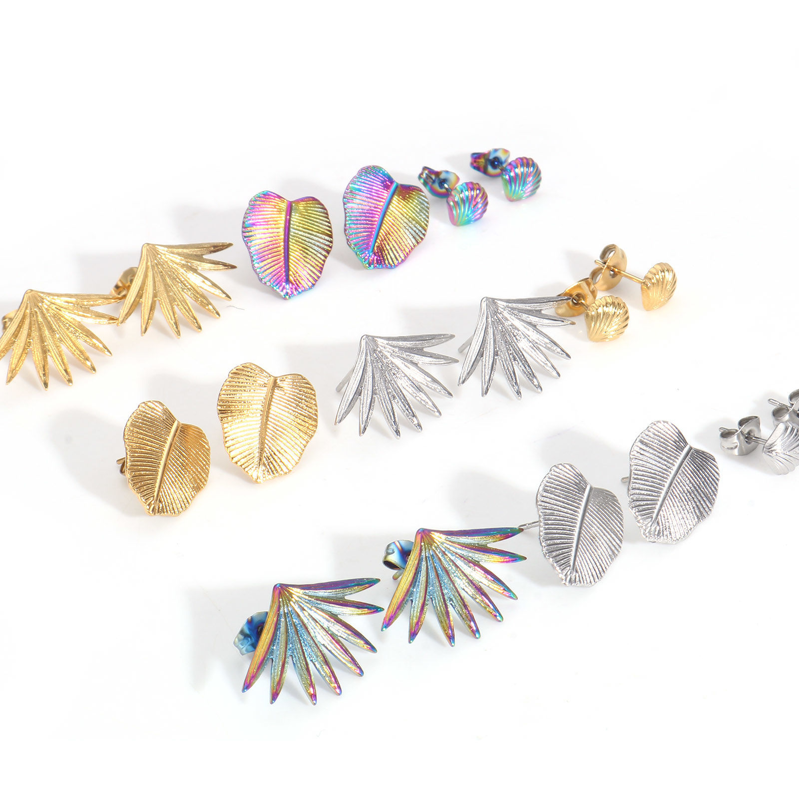 Imagen de 304 Acero Inoxidable Colección Flora Pendientes Con Tapones Post/ Wire Size: (21 gauge), 4 Unidades
