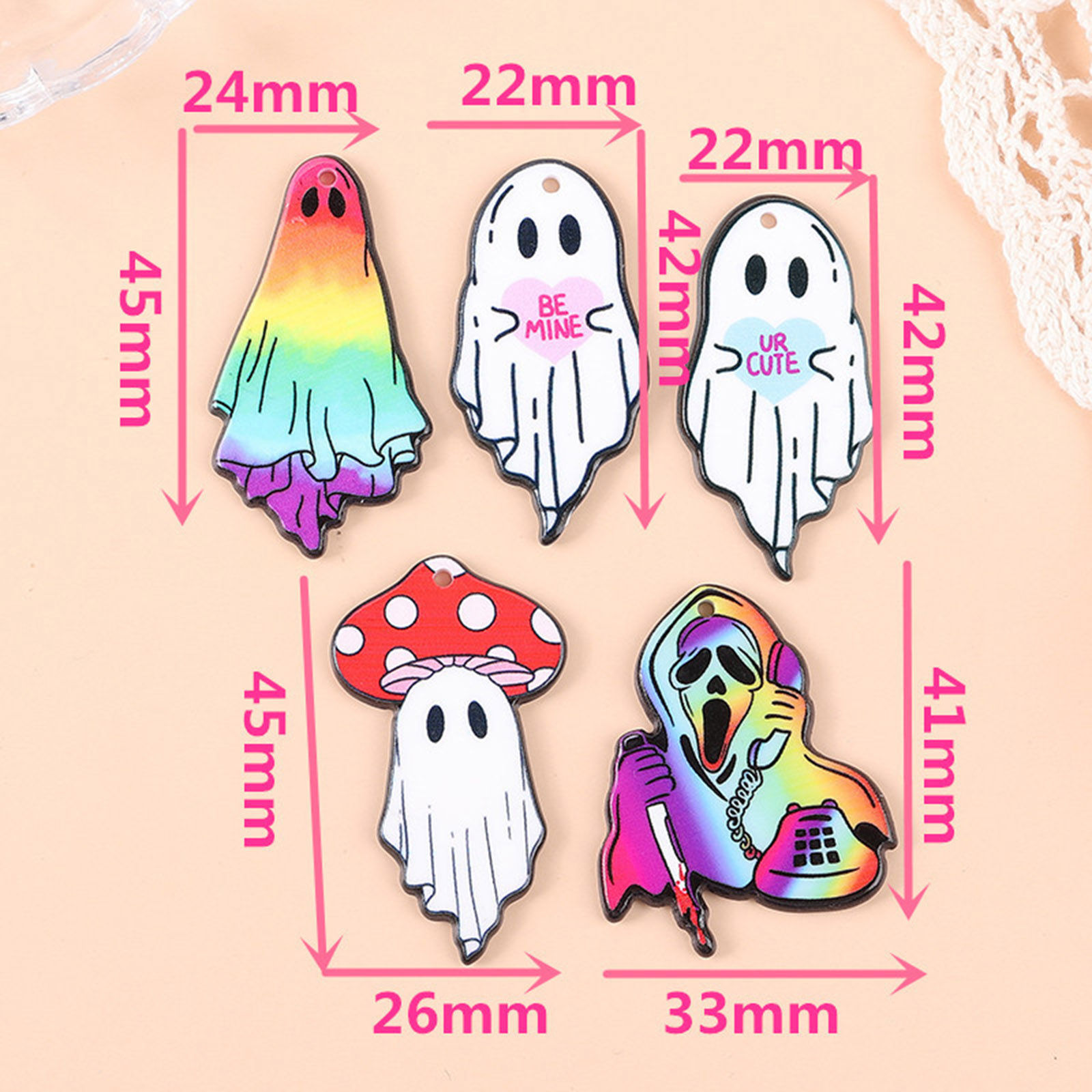 Imagen de Acrílico Halloween Colgantes Halloween Fantasma Multicolor Doble Cara 5 Unidades