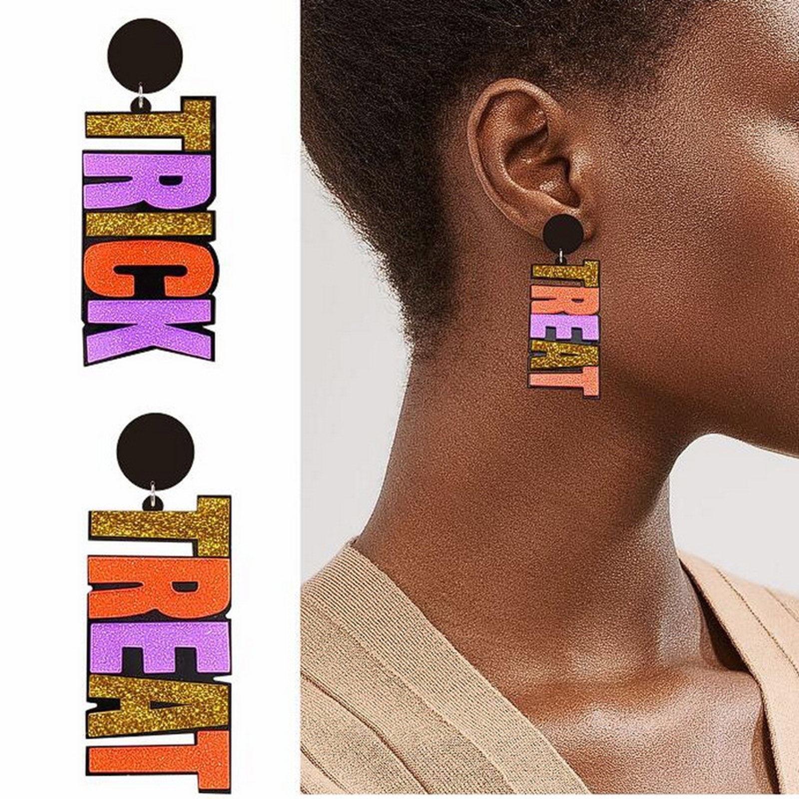 Imagen de Acrílico Lindo Pendientes Multicolor Halloween Fantasma Cráneo 1 Par