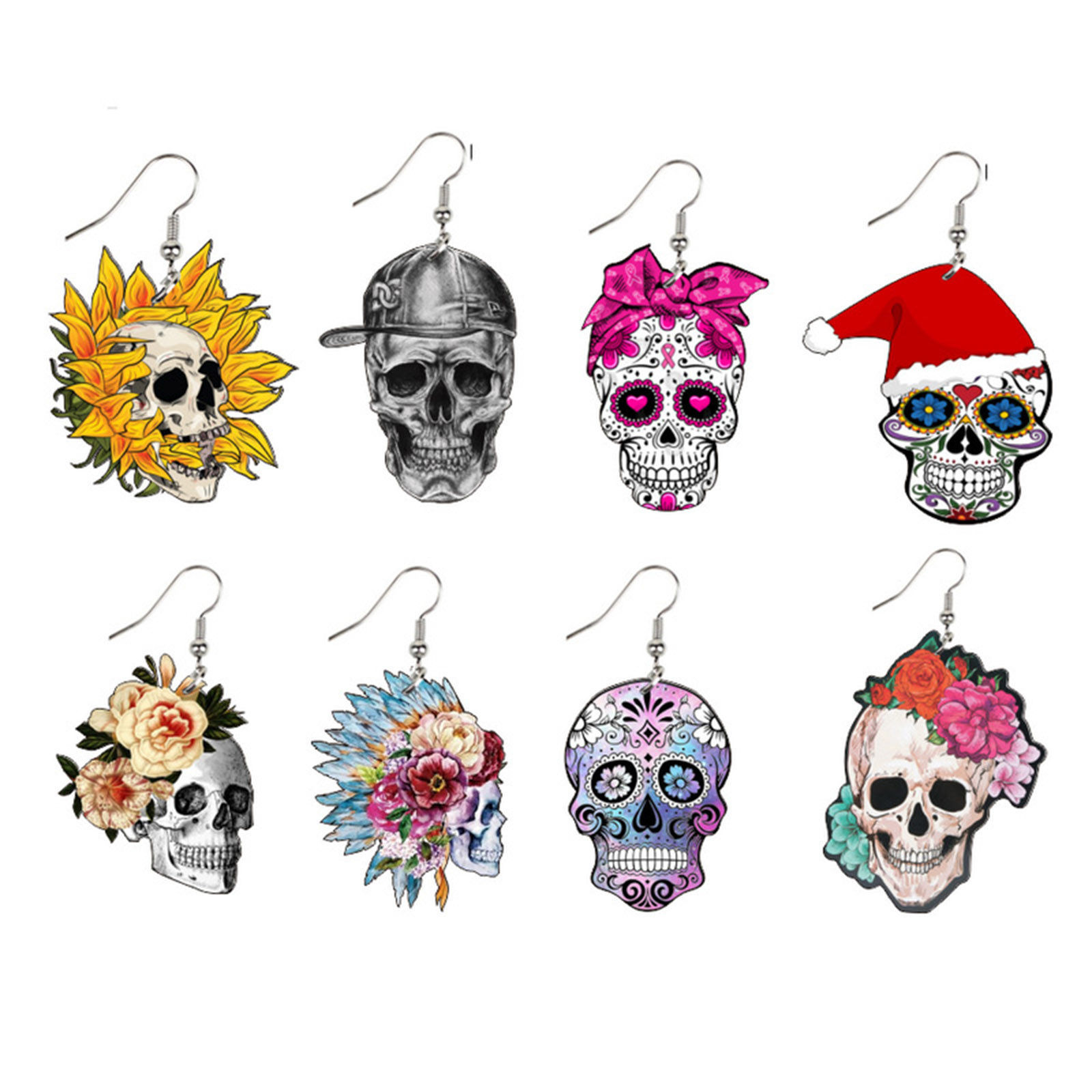 Picture of Resin Day Of The Dead Earrings Multicolor Sugar Skull Flower