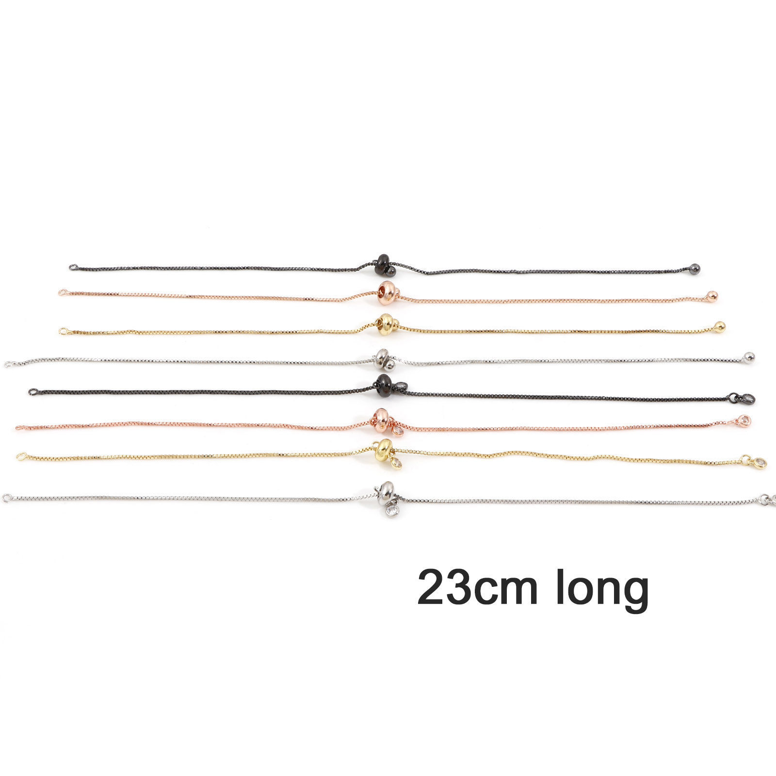Picture of Brass Box Chain Semi-finished Adjustable Slider/ Slide Bolo Bracelets For DIY Handmade Jewelry Making Multicolor 23cm(9") long