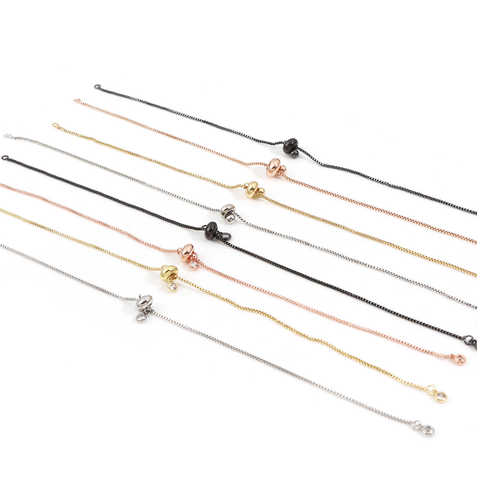 Picture of Brass Box Chain Semi-finished Adjustable Slider/ Slide Bolo Bracelets For DIY Handmade Jewelry Making Multicolor 23cm(9") long