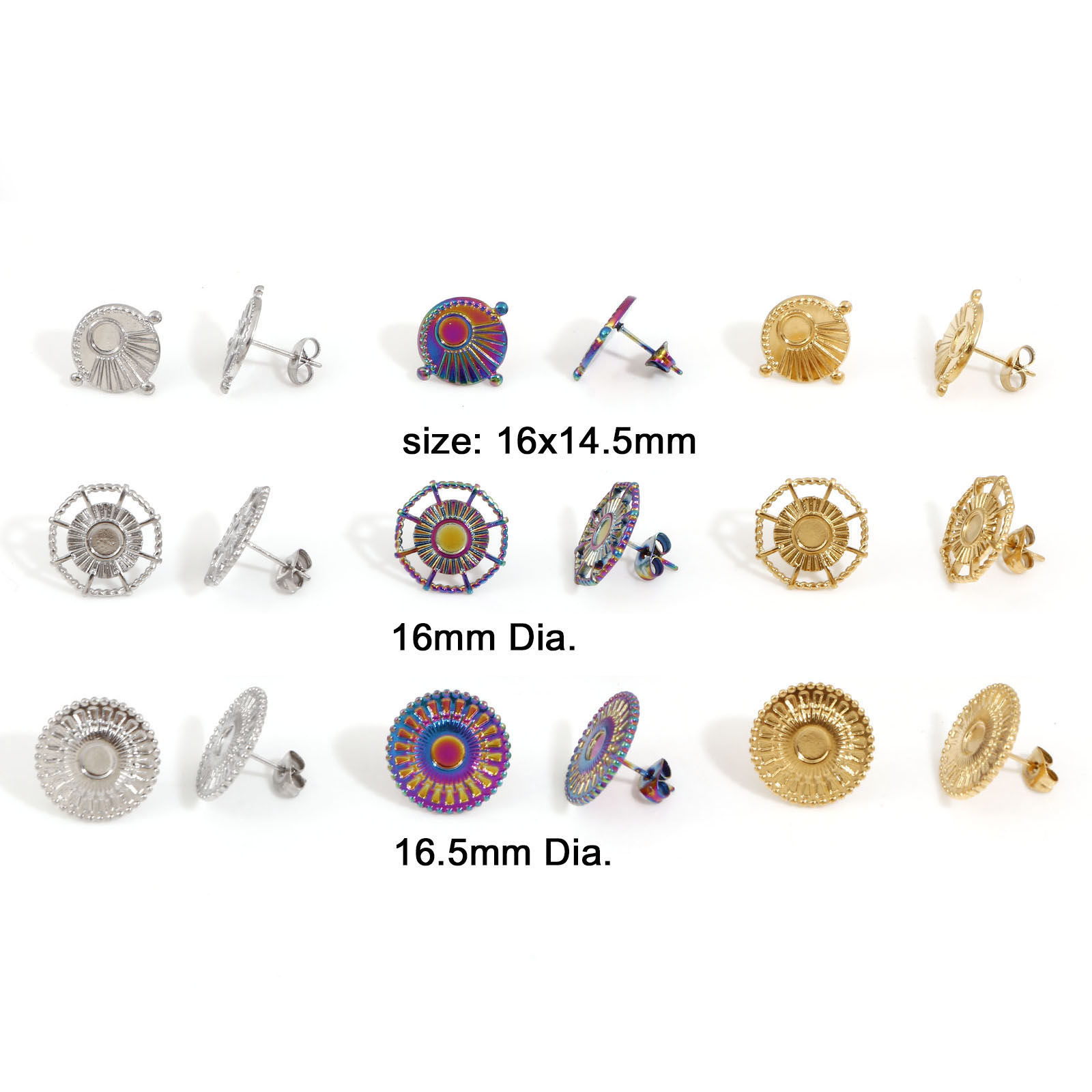 Bild von 4 Stück 304 Edelstahl Ohrring Ohrstecker Sonne Bunt Cabochon Fassung