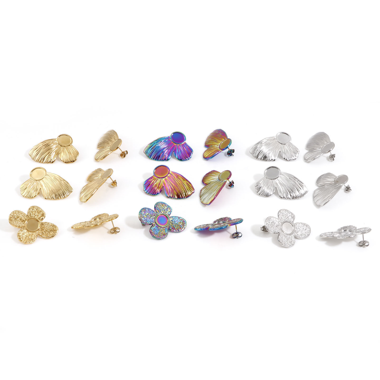 Bild von 2 Stück 304 Edelstahl Ohrring Ohrstecker Flügel Bunt Schmetterling Cabochon Fassung