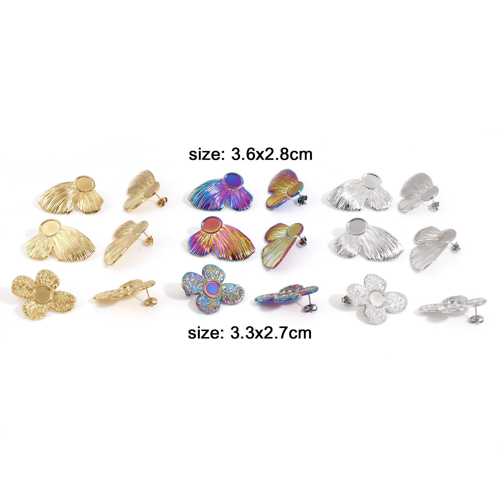 Bild von 2 Stück 304 Edelstahl Ohrring Ohrstecker Flügel Bunt Schmetterling Cabochon Fassung
