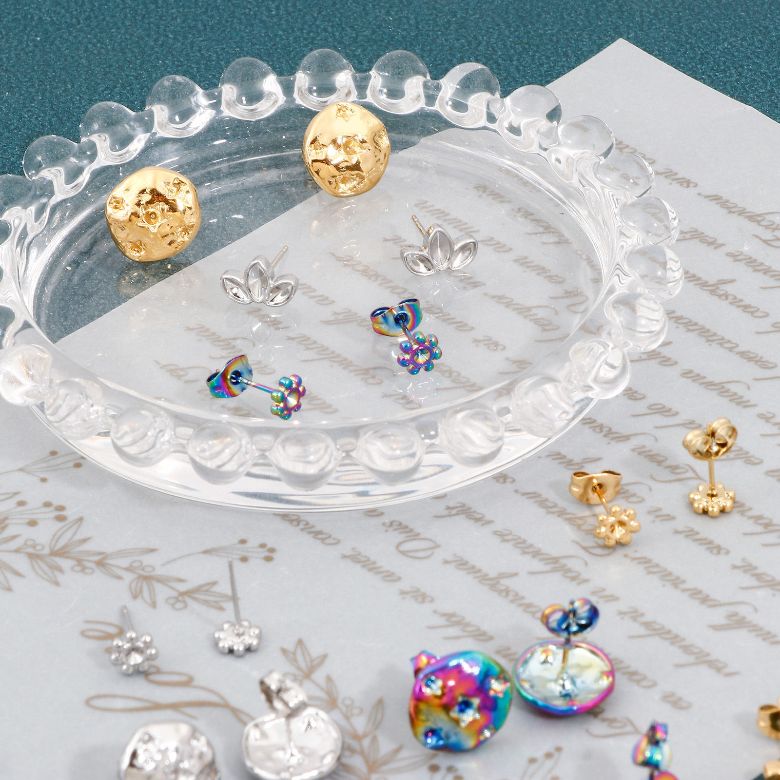 Изображение 4 ШТ 304 Нержавеющая Сталь Серьги Шпильки Разноцветный Цветок Листья