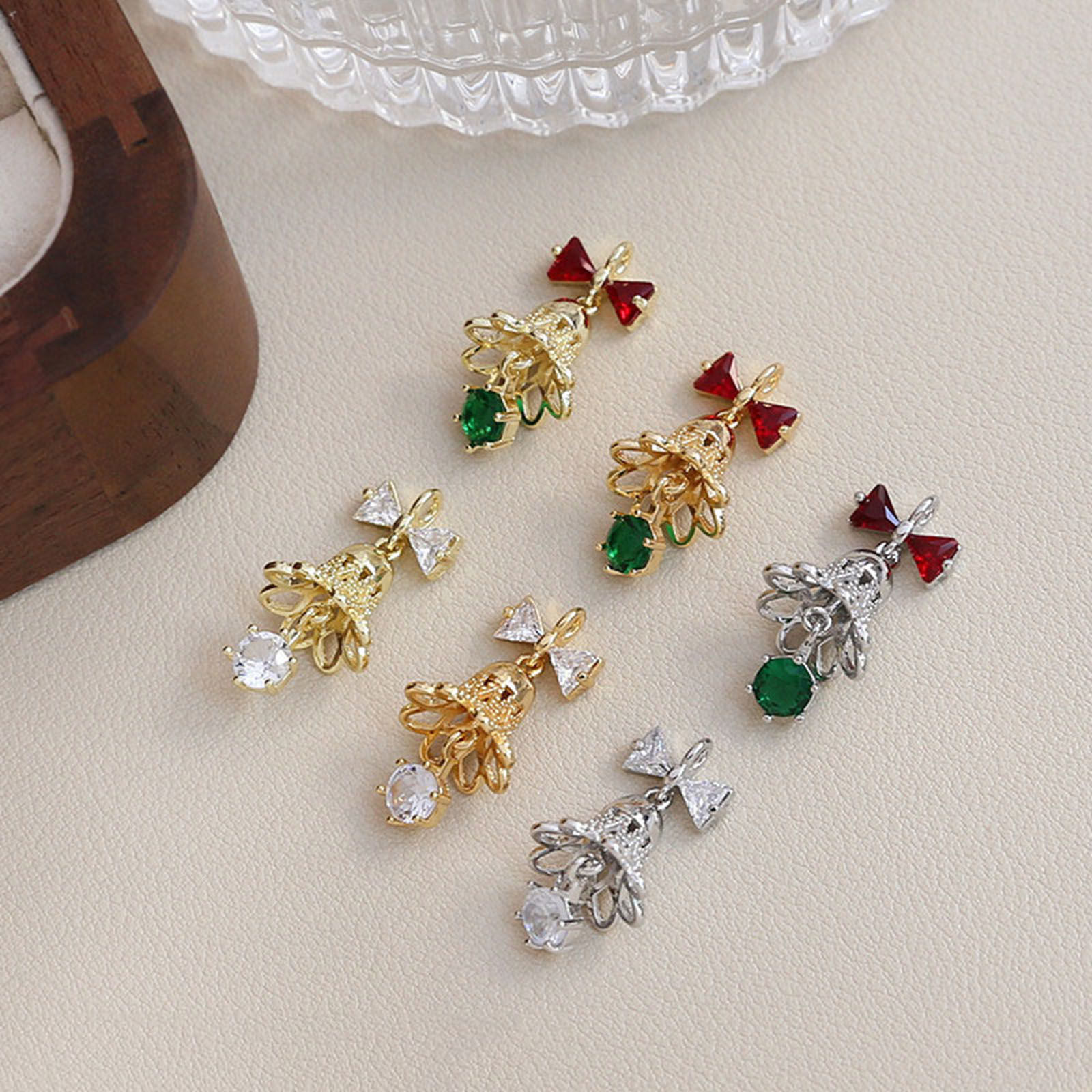 Picture of Brass Christmas Charms Multicolor Bell 3D Multicolour Cubic Zirconia 25mm x 12mm