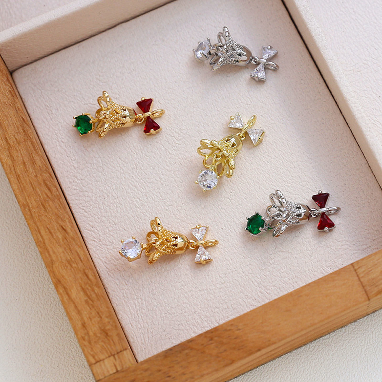 Picture of Brass Christmas Charms Multicolor Bell 3D Multicolour Cubic Zirconia 25mm x 12mm