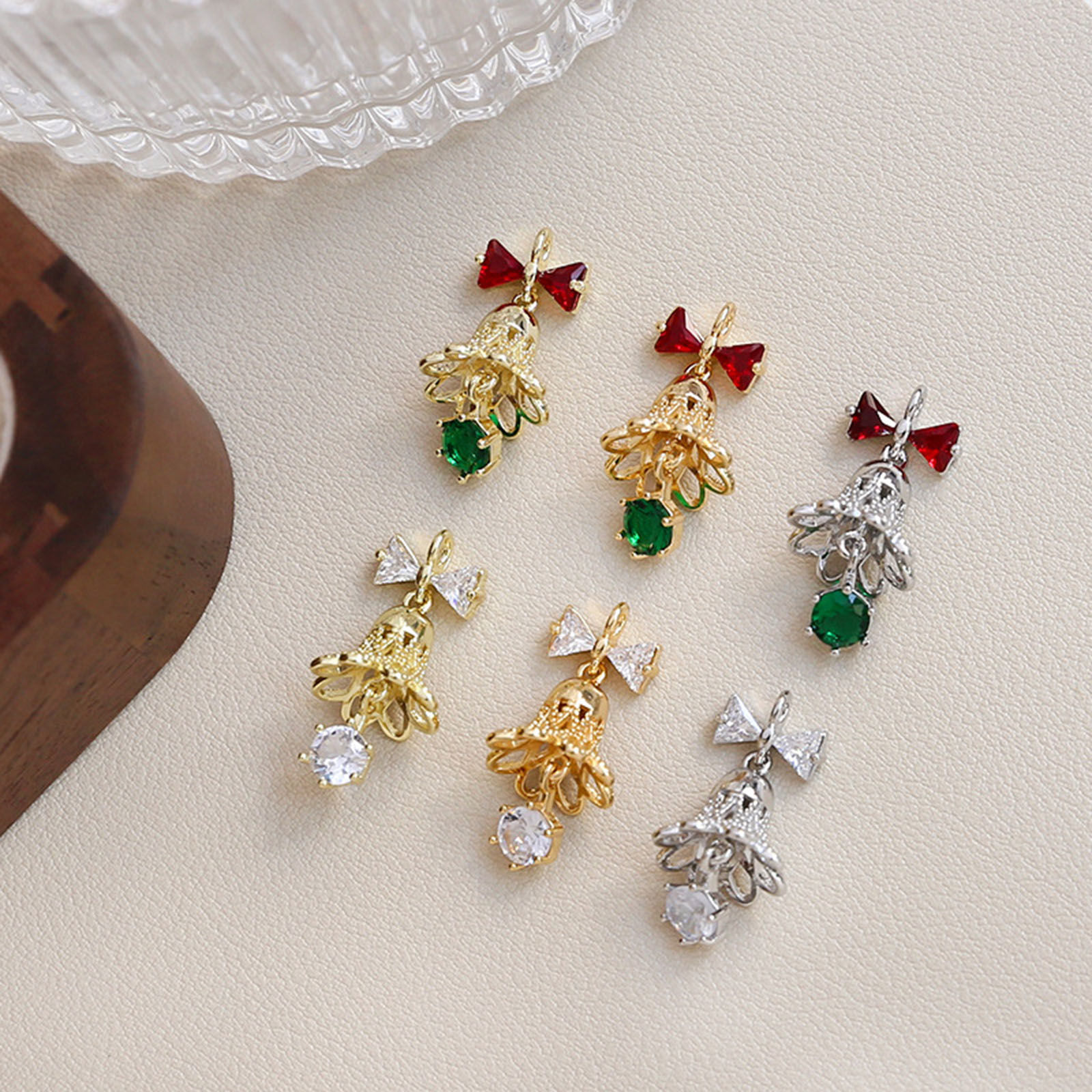Picture of Brass Christmas Charms Multicolor Bell 3D Multicolour Cubic Zirconia 25mm x 12mm