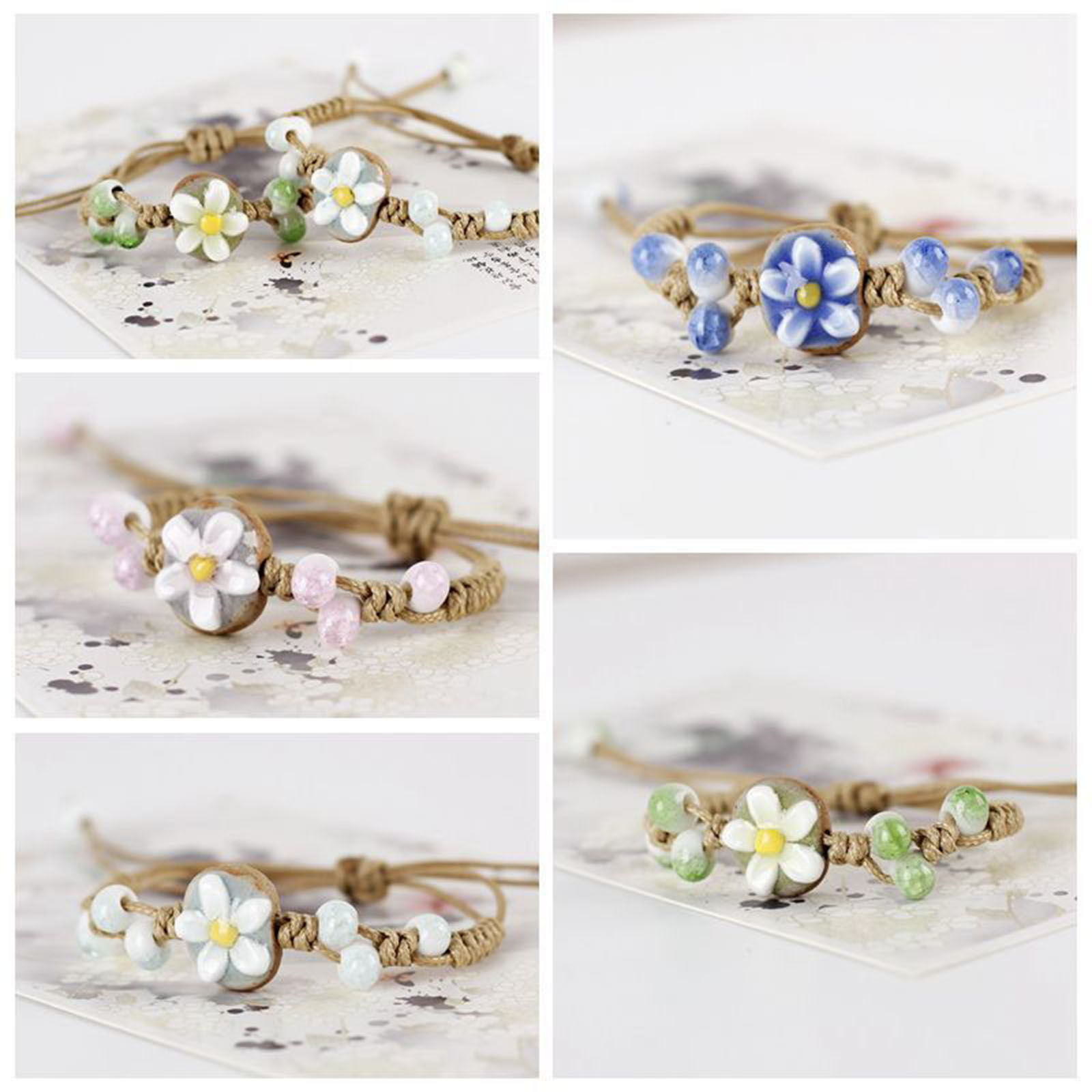Imagen de Cerámica Étnico Pulseras Trenzadas Multicolor Flor Hoja Abeja 1 Unidad