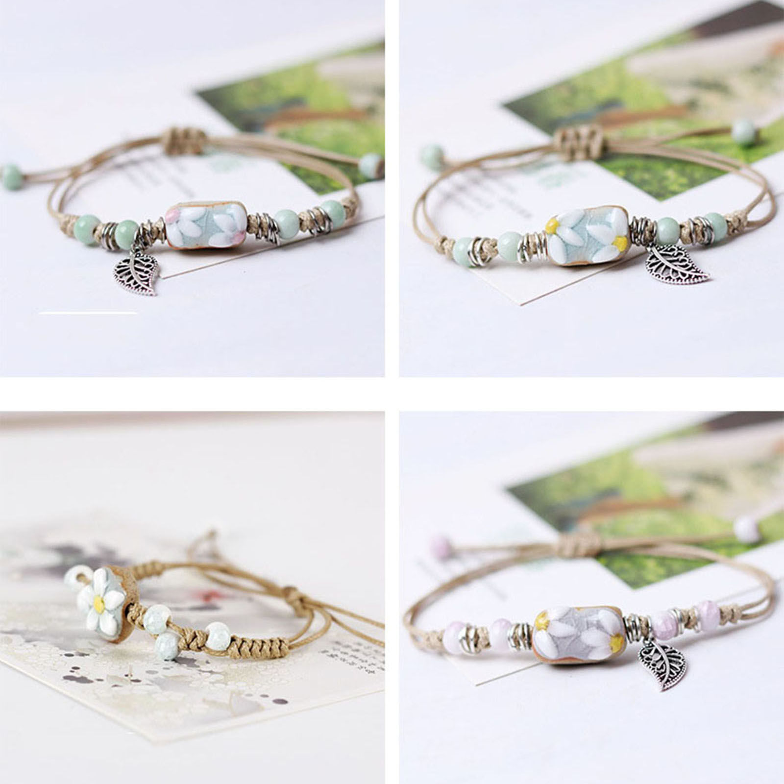 Imagen de Cerámica Étnico Pulseras Trenzadas Multicolor Flor Hoja Abeja 1 Unidad