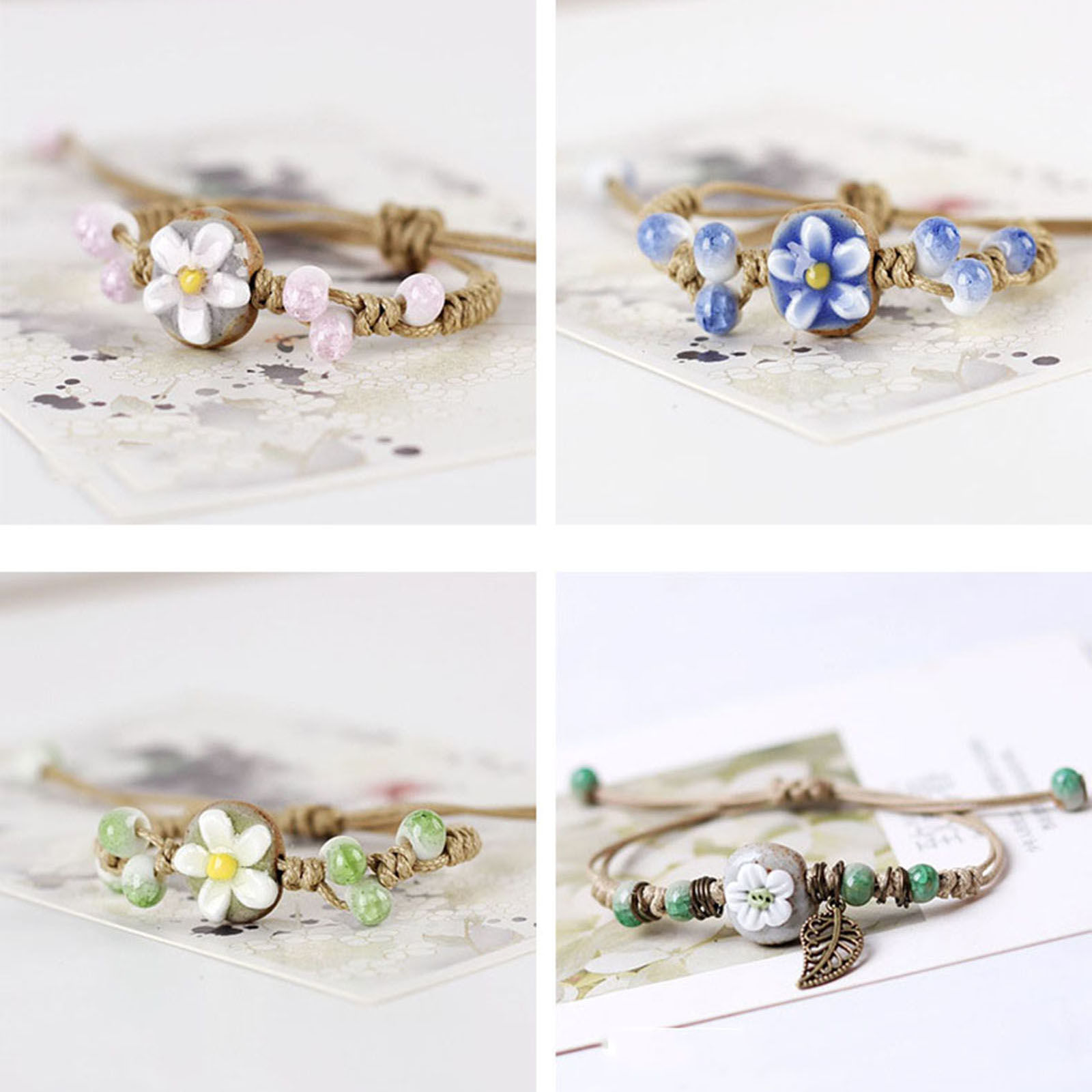 Imagen de Cerámica Étnico Pulseras Trenzadas Multicolor Flor Hoja Abeja 1 Unidad