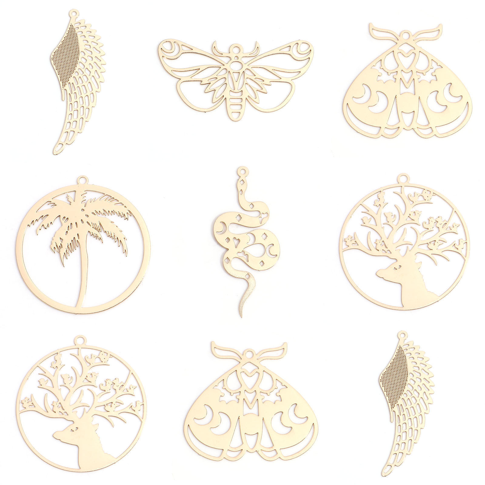 Picture of Iron Based Alloy Filigree Stamping Pendants Multicolor Moth Moon Phases Hollow
