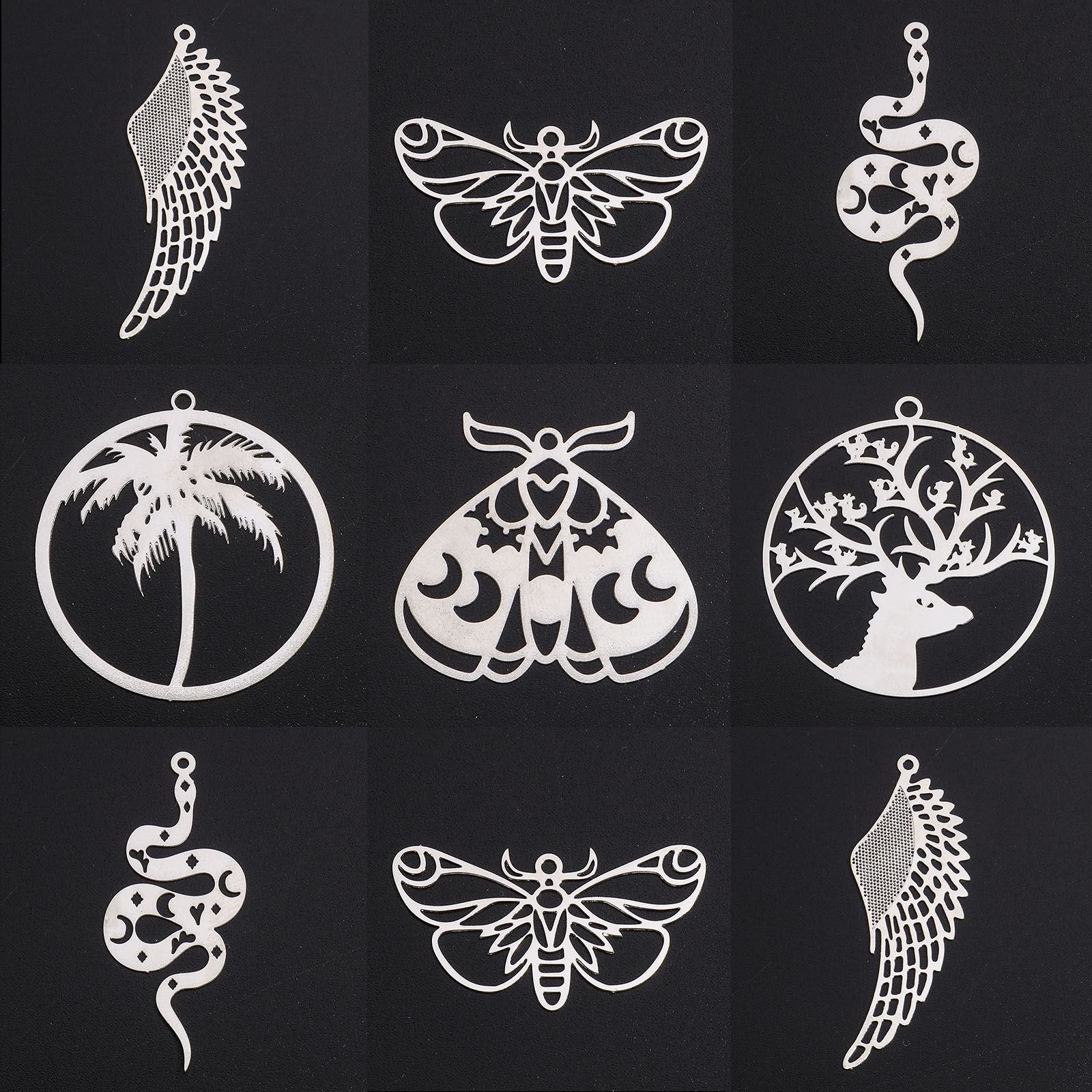 Picture of Iron Based Alloy Filigree Stamping Pendants Multicolor Moth Moon Phases Hollow
