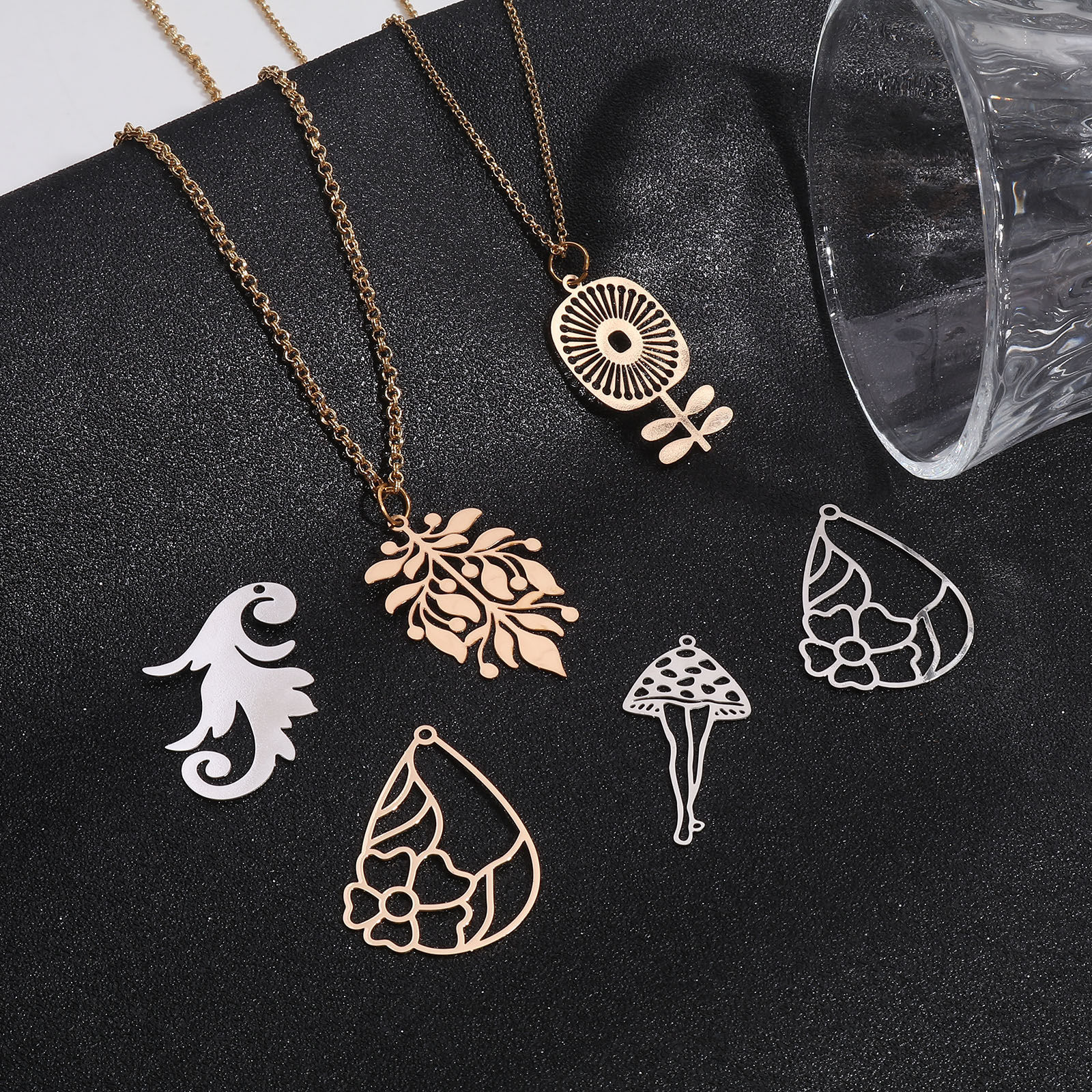 Picture of Iron Based Alloy Filigree Stamping Pendants Multicolor Flower Hollow