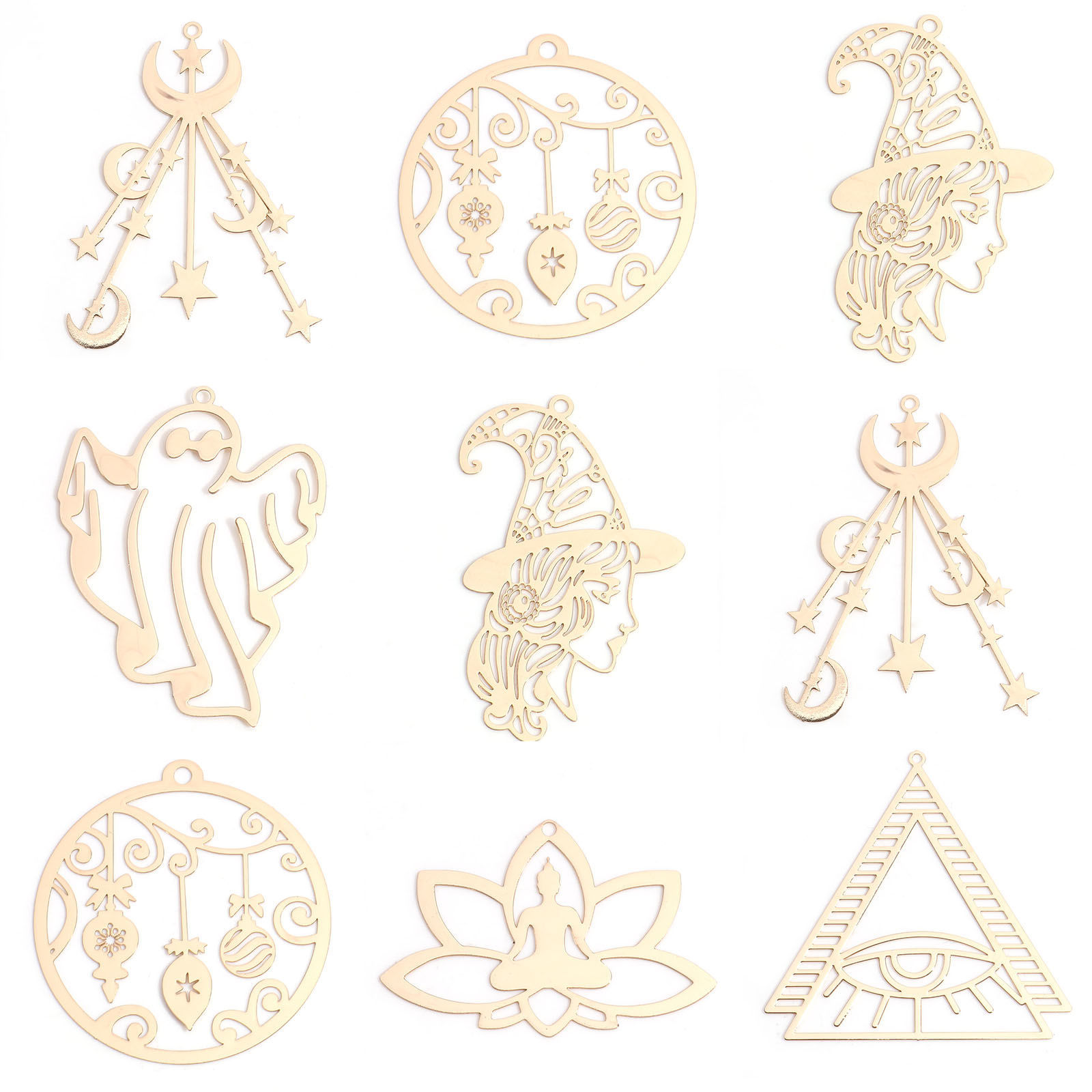 Изображение Железный Сплав(Без Кадмия) Филигранные цветок железа Подвески Разноцветный Луна половина Цветок Лотоса ажурная резьба 10 ШТ