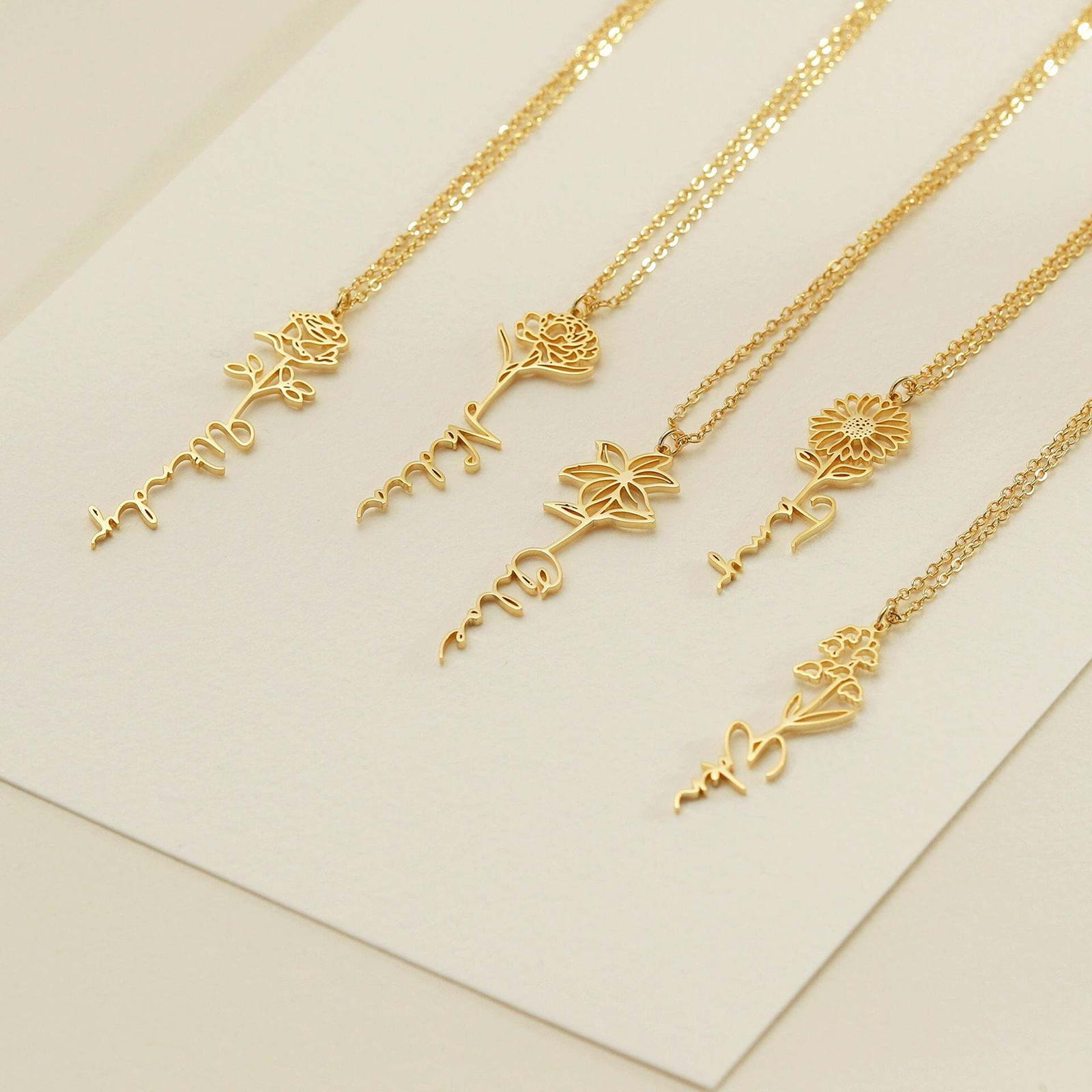 Изображение Нержавеющая Сталь Месяц рождения цветок Индивидуальные серьги с именем Персонализированная подвеска с буквой 1 Пара