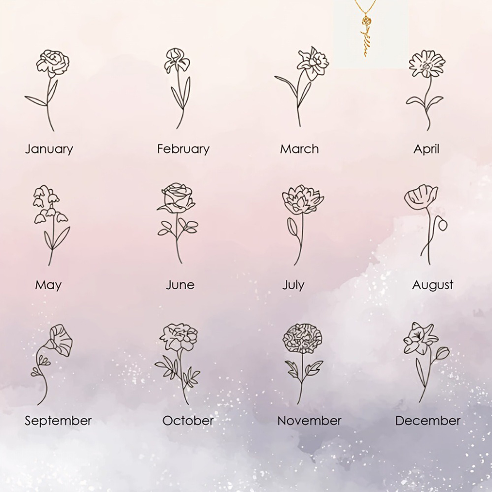 Изображение Нержавеющая Сталь Месяц рождения цветок Индивидуальные серьги с именем Персонализированная подвеска с буквой 1 Пара