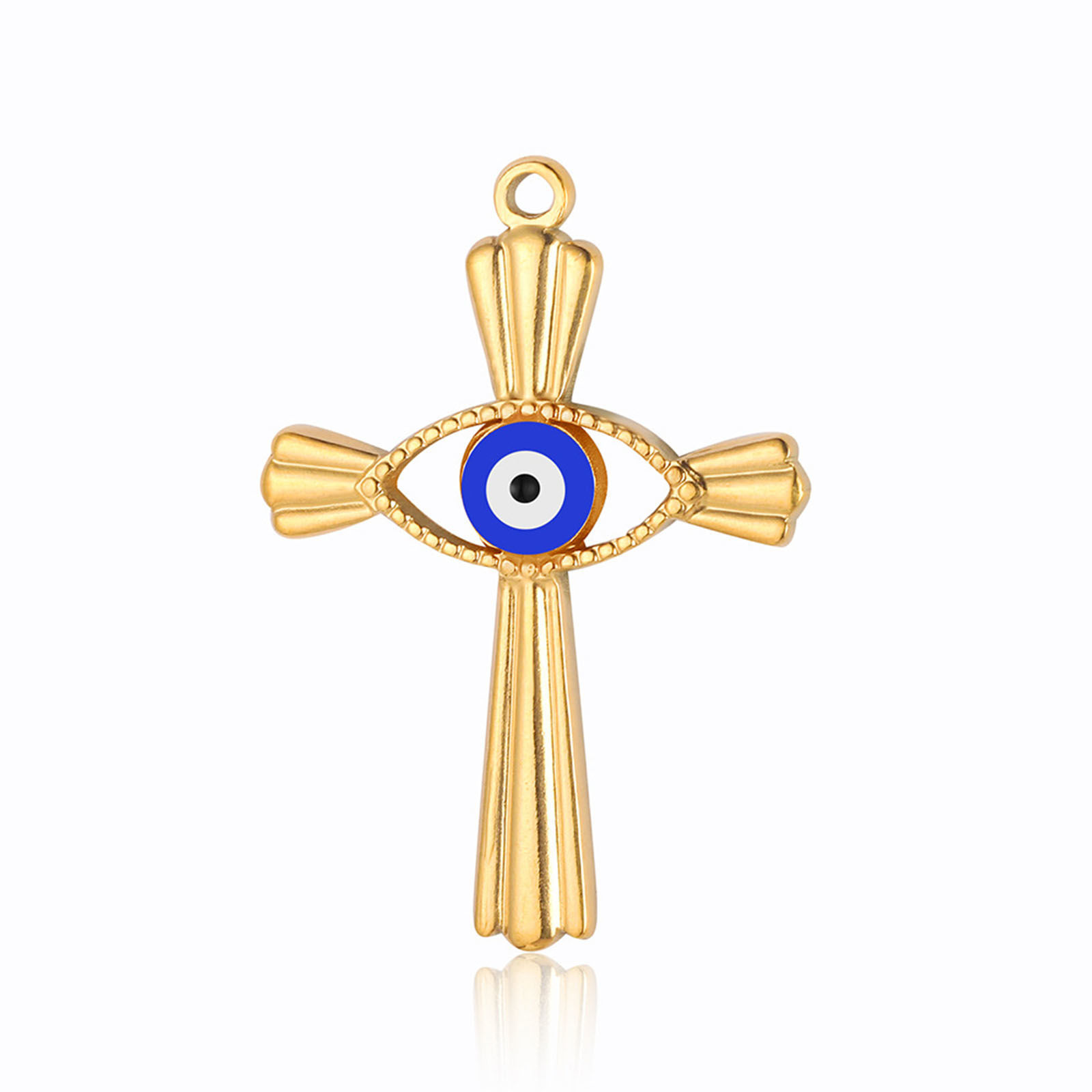 Picture of 304 Stainless Steel Religious Charms Geometric Evil Eye Enamel 28mm x 26mm
