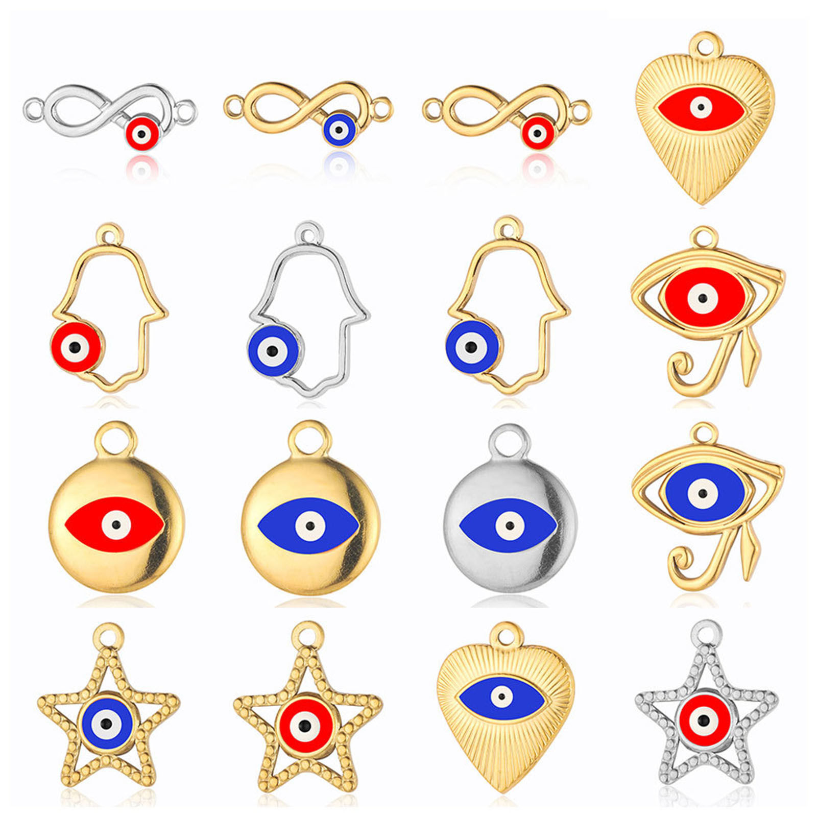 Picture of 304 Stainless Steel Religious Charms Geometric Evil Eye Enamel 28mm x 26mm