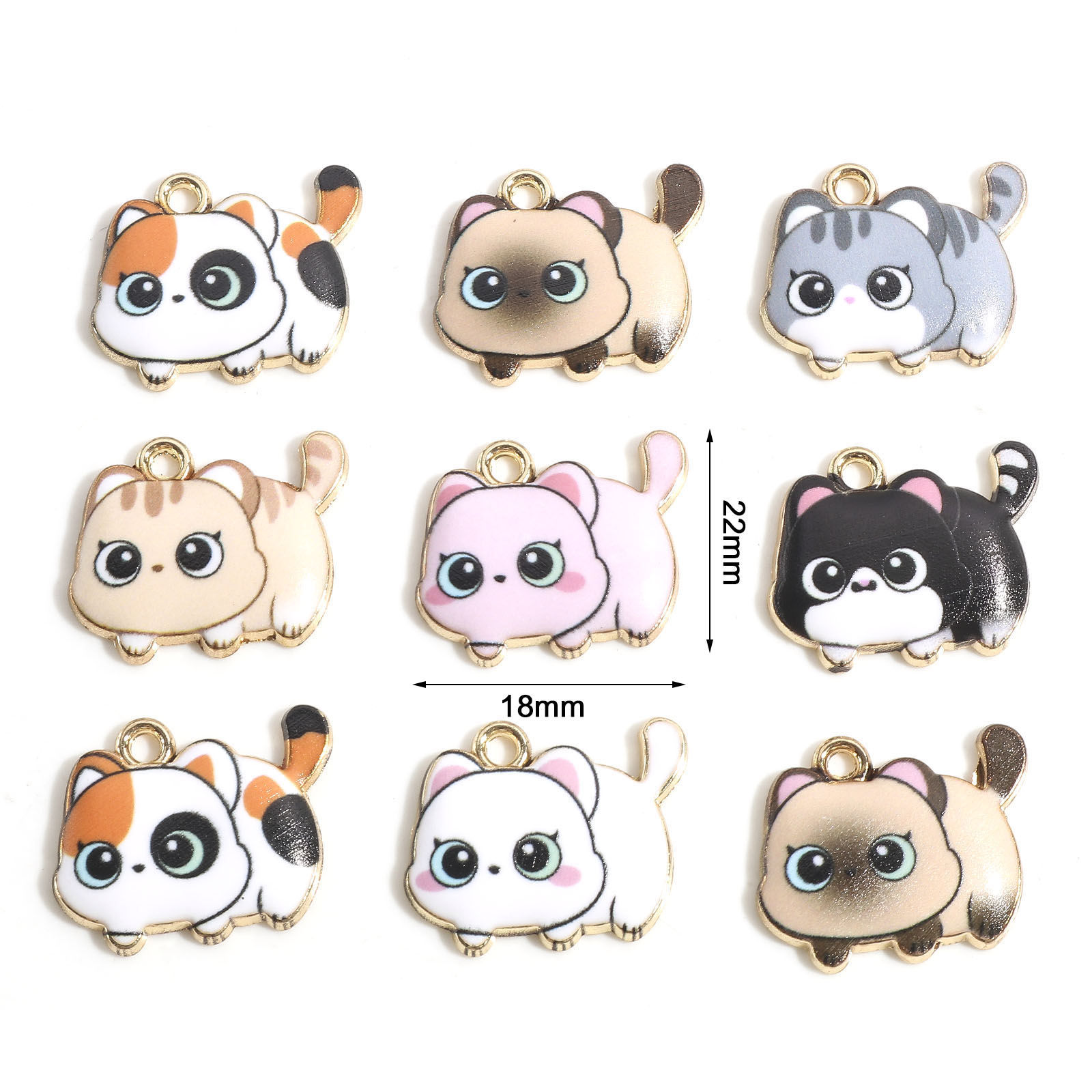 Изображение Цинковый Сплав Подвески Позолоченный Разноцветный Кошка С Эмалью 22мм x 18мм, 10 ШТ