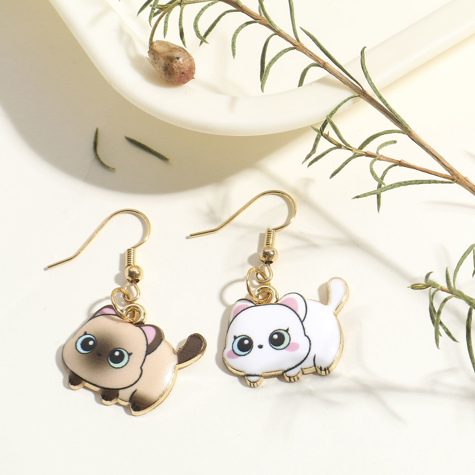 Изображение Цинковый Сплав Подвески Позолоченный Разноцветный Кошка С Эмалью 22мм x 18мм, 10 ШТ