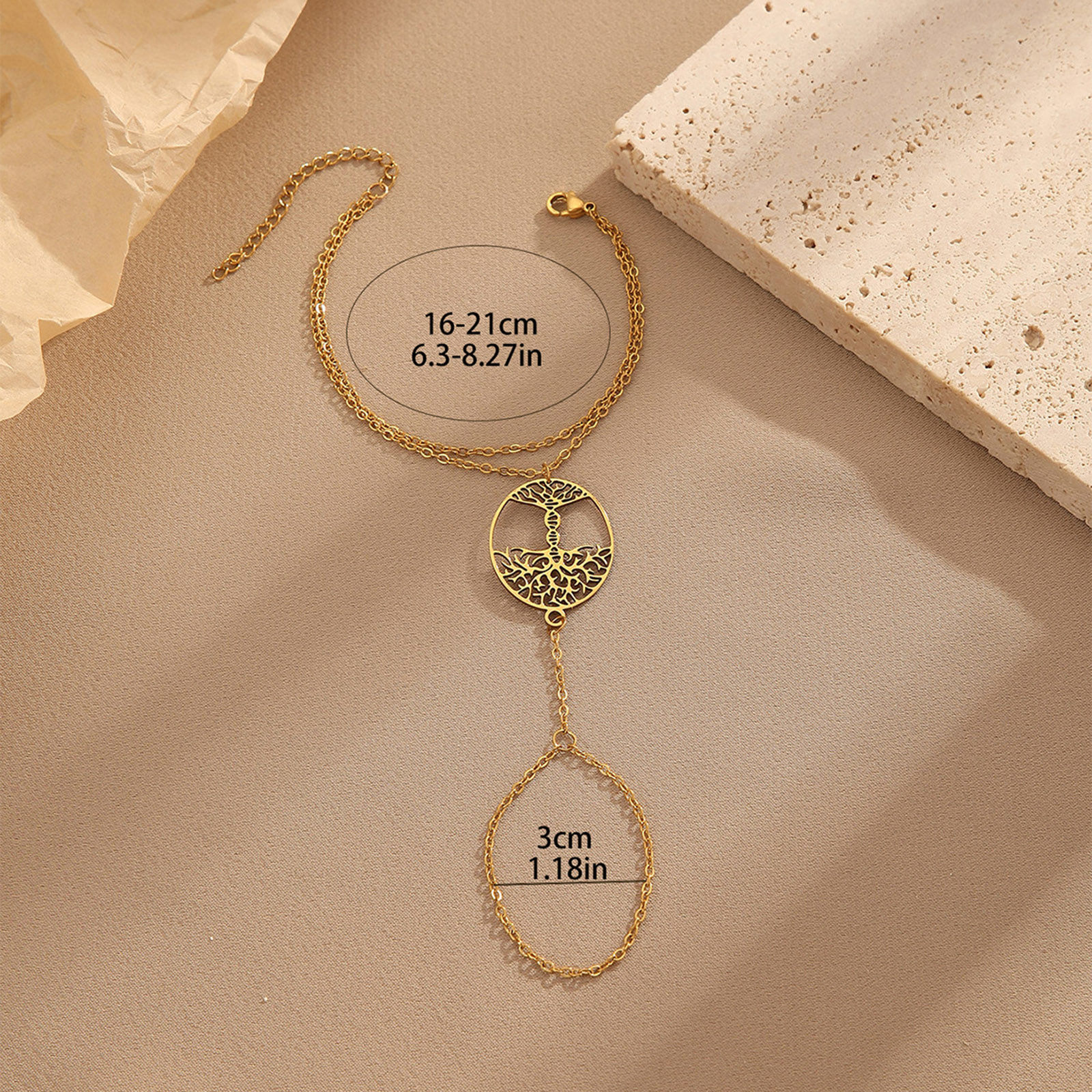 Изображение 304 Нержавеющая Сталь Позолоченные цепочки Браслеты-цепочки в виде колец на палец в стиле ретро Геометрия 1 ШТ