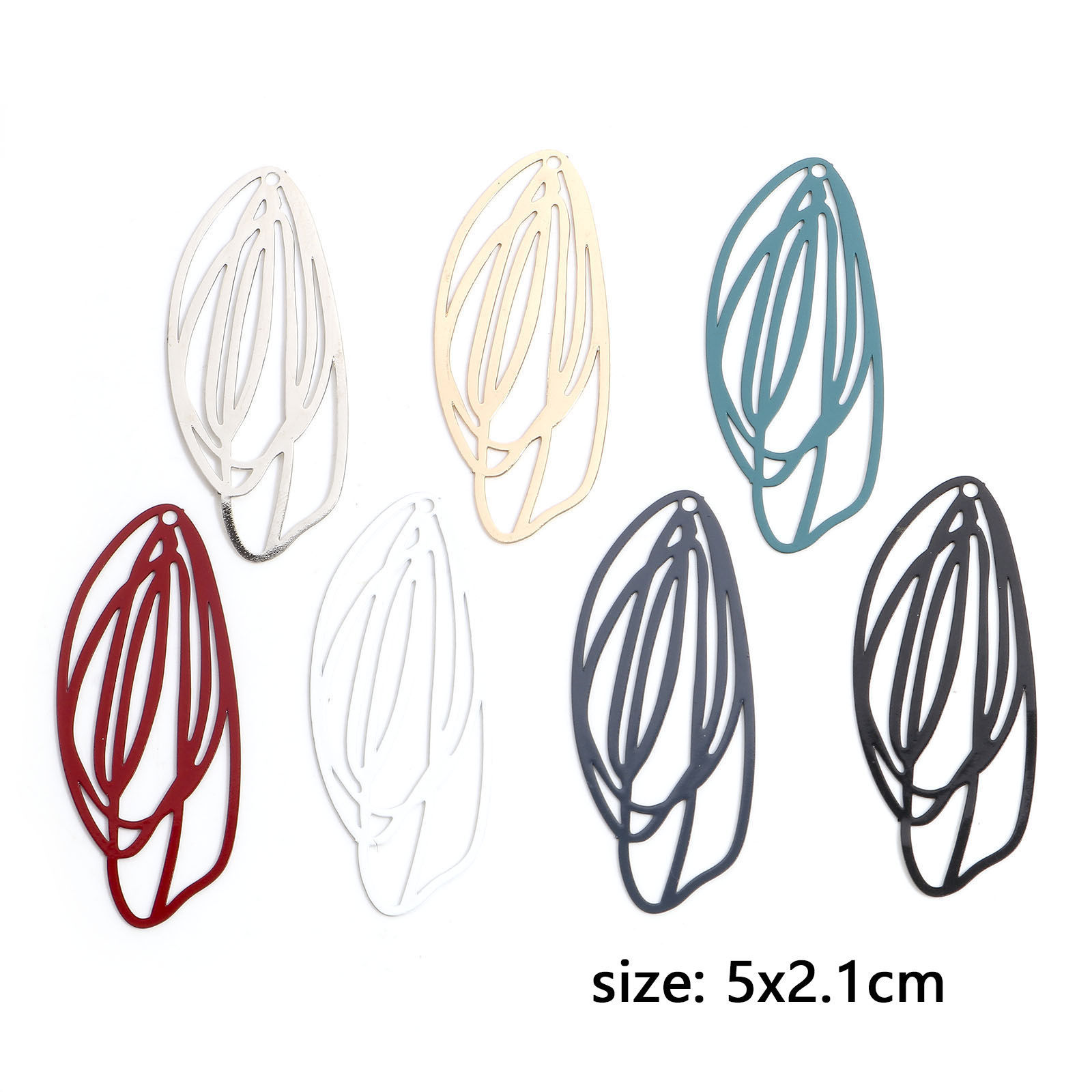 Picture of Iron Based Alloy Filigree Stamping Pendants Multicolor Leaf Hollow 5cm x 2.1cm