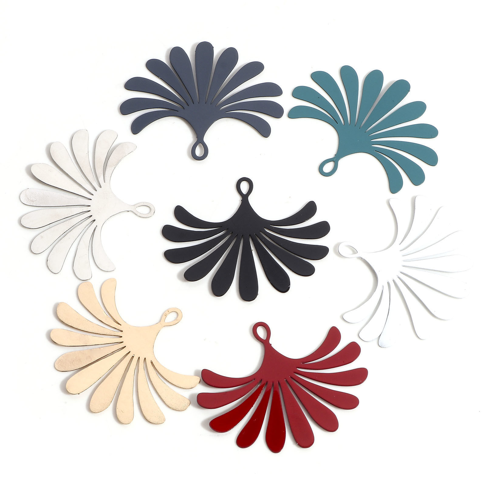 Picture of Iron Based Alloy Filigree Stamping Pendants Multicolor Fan-shaped Flower Leaves 3.5cm x 2.9cm