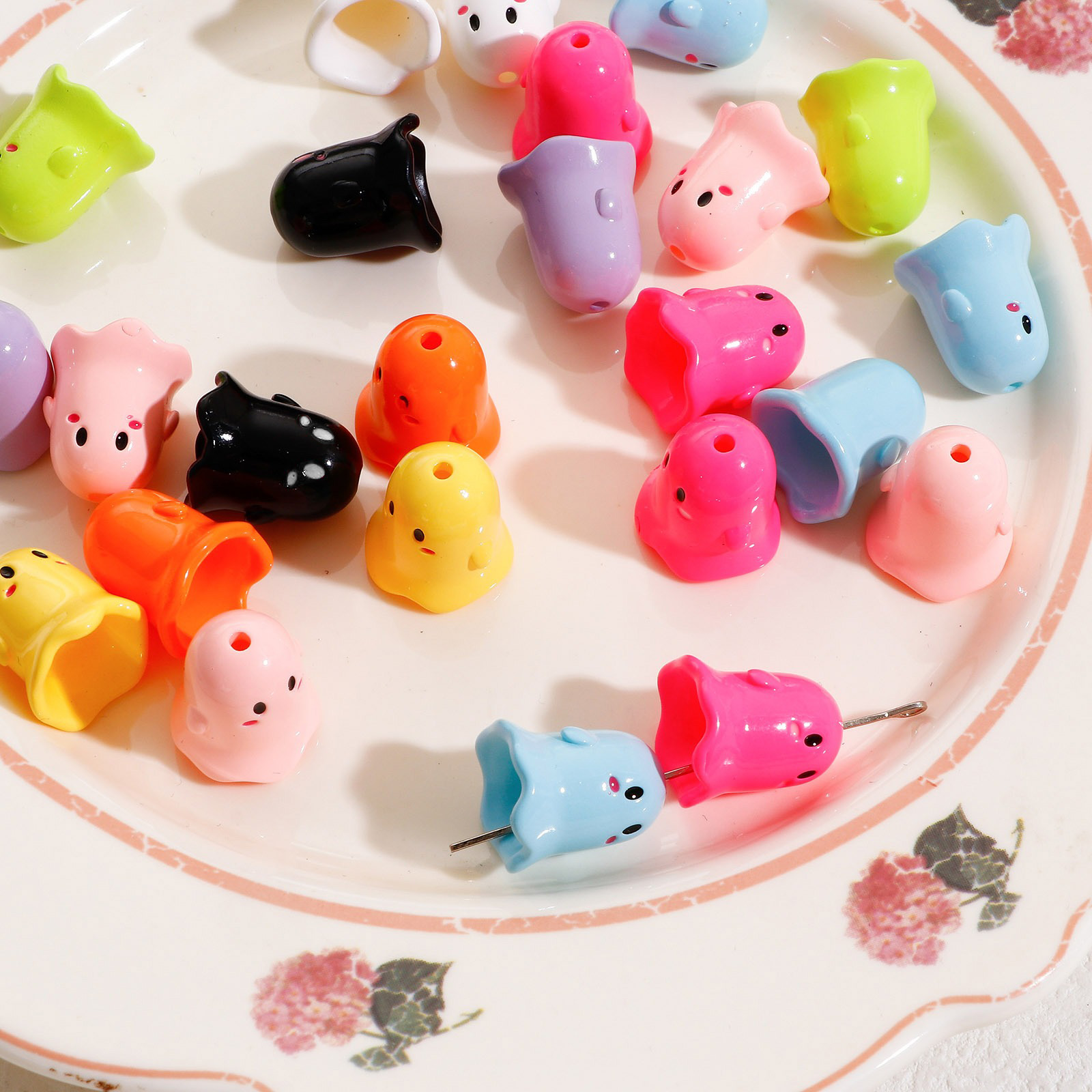 Picture of Acrylic Beads For DIY Jewelry Making Multicolor Halloween Ghost Painted About 17mm x 15mm